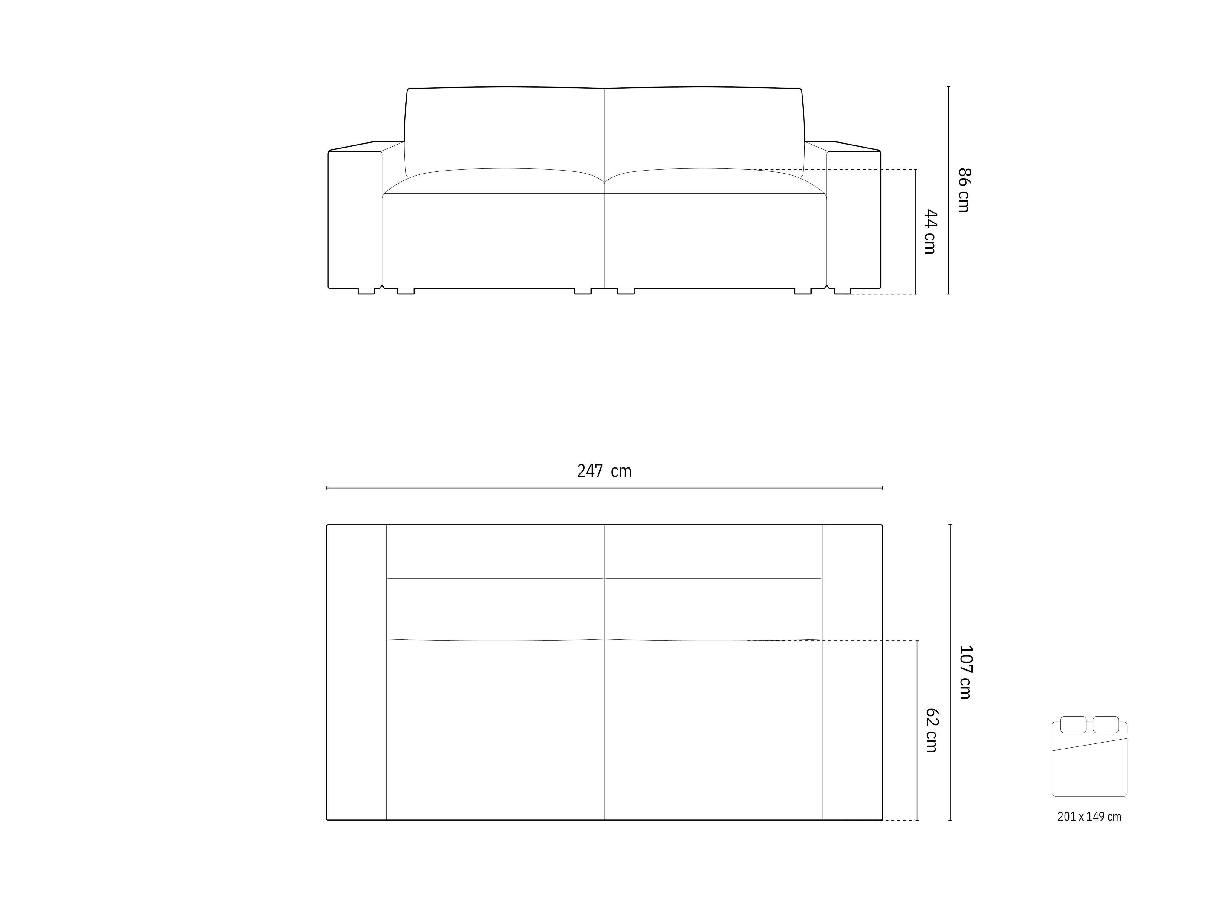 Jodie Schlafsofa 3-Sitzer, Material: Strukturstoff