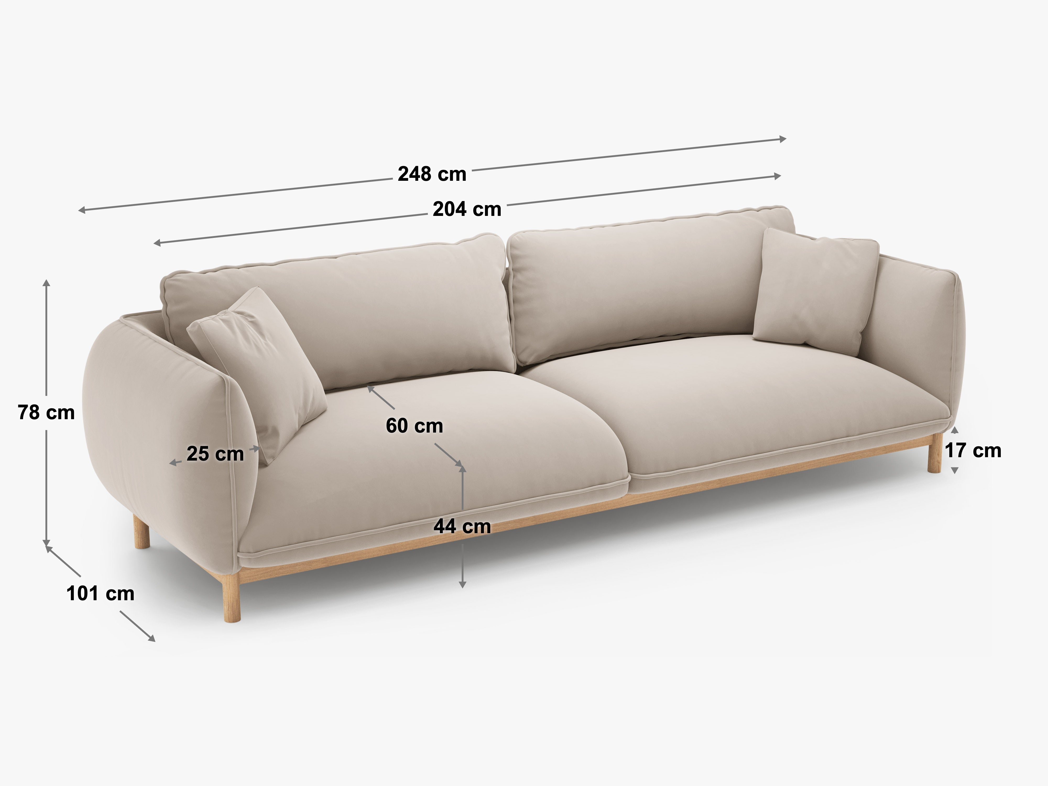 Sofa Ada, 4 Sitze, 248x101cm, Material: Samt 