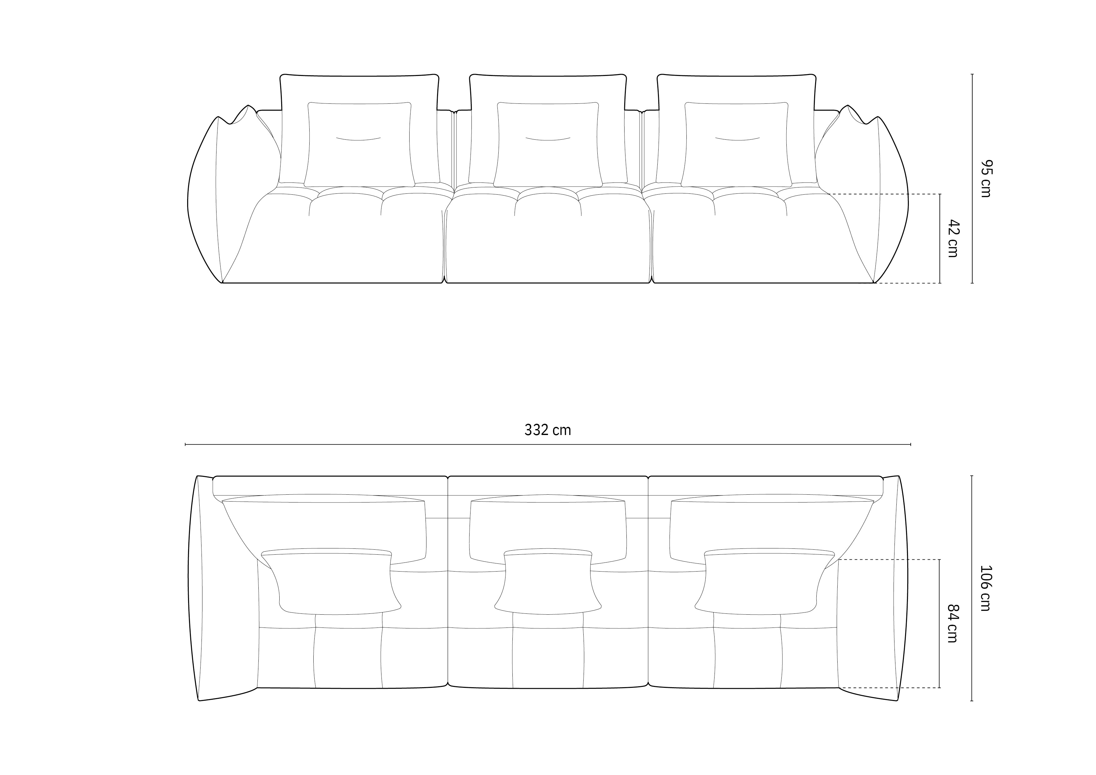 Bloom Sofa, 4 Sitze, 332x106 cm, Material: Samt