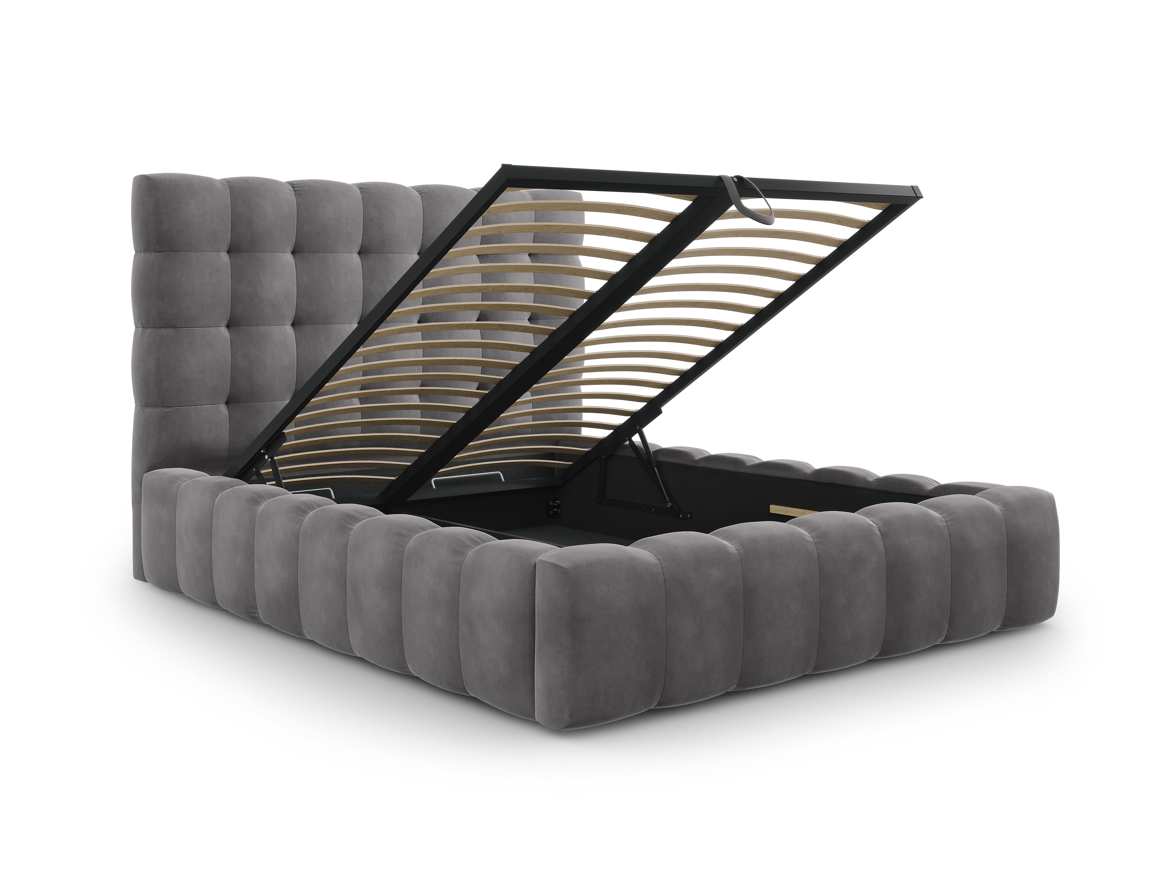 Mamaia Bettgestell mit Kopfteil und Bettkasten, Material: Samt