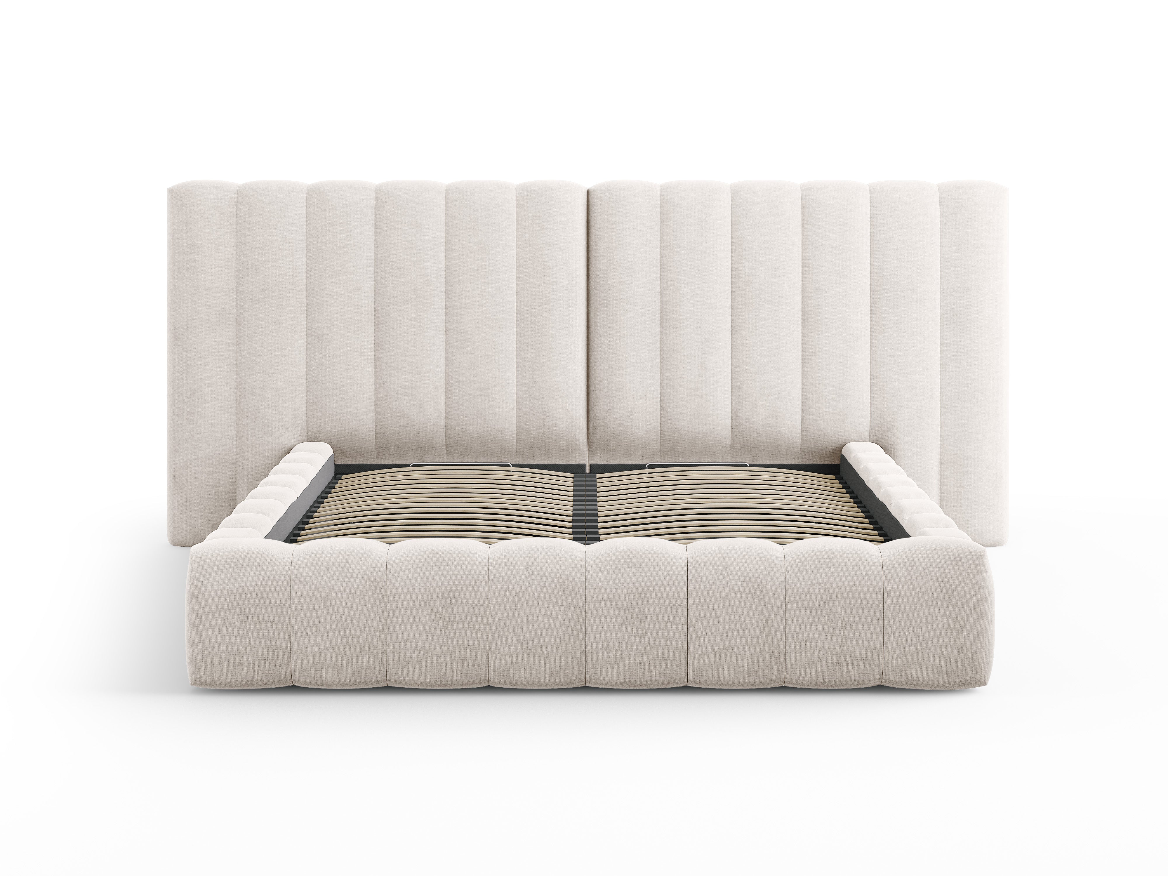 Kelp Bett mit doppeltem Kopfteil und Stauraum, Material: Strukturstoff