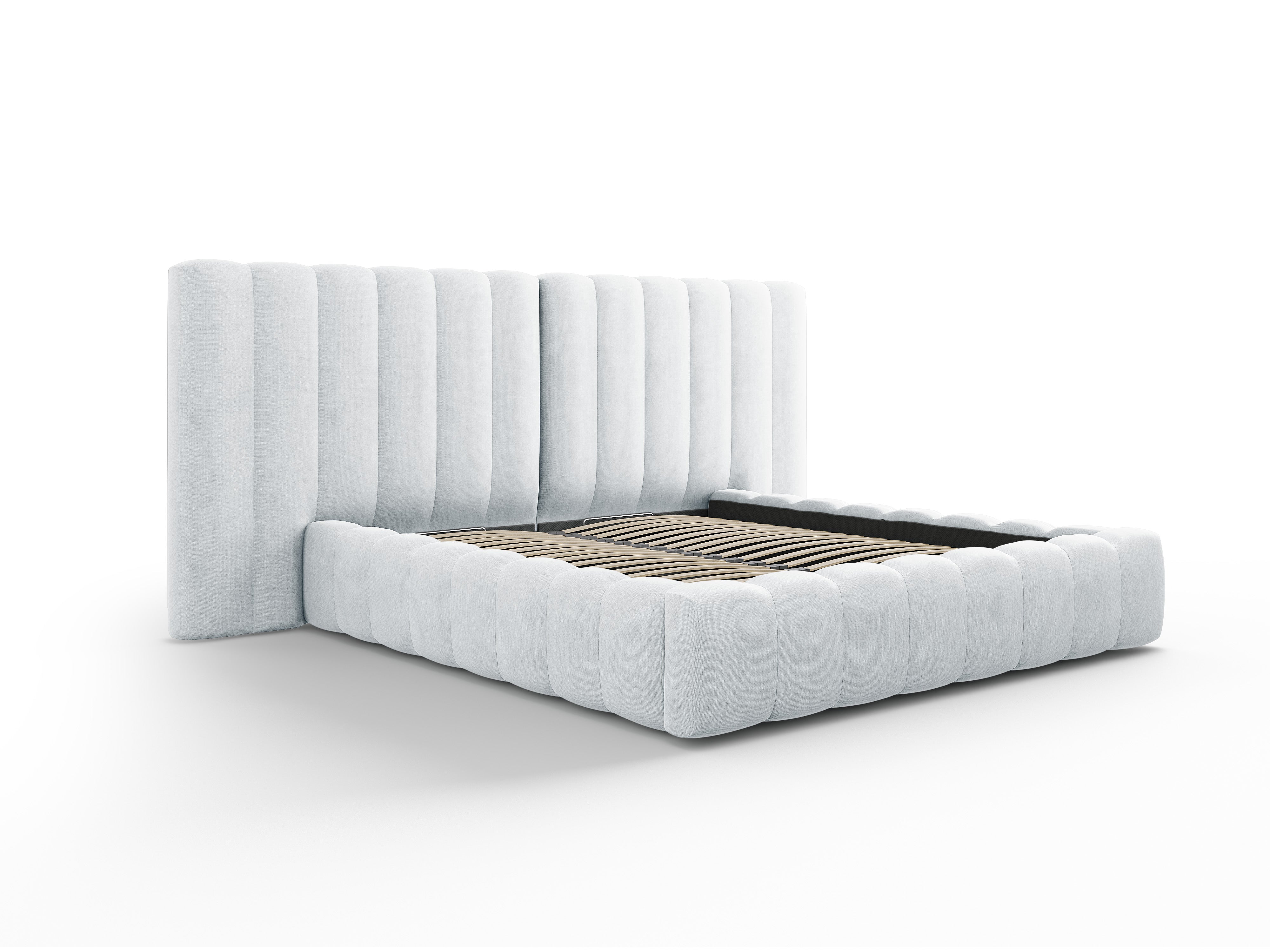 Kelp Bett mit doppeltem Kopfteil und Stauraum, Material: Strukturstoff