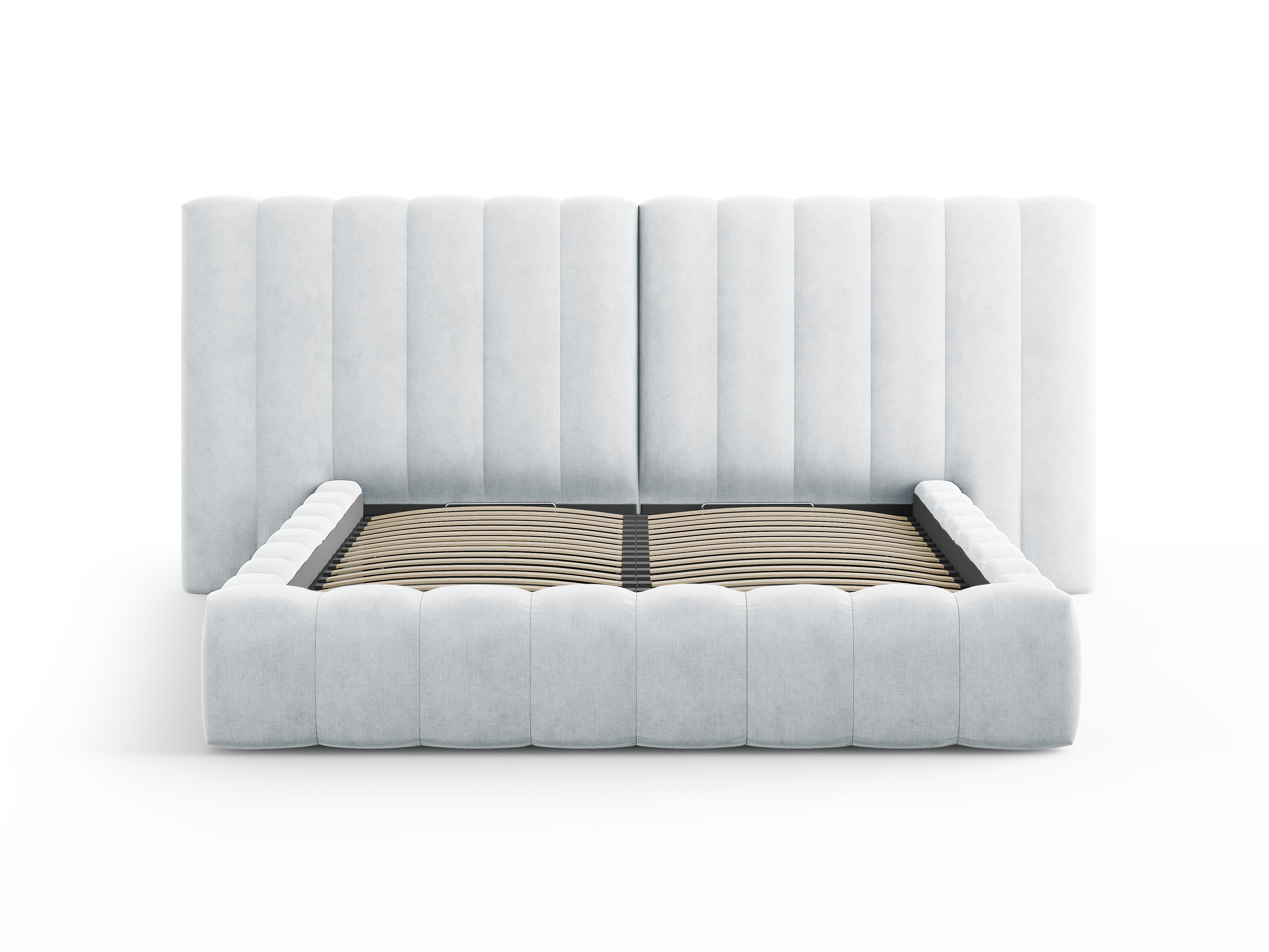 Kelp Bett mit doppeltem Kopfteil und Stauraum, Material: Strukturstoff