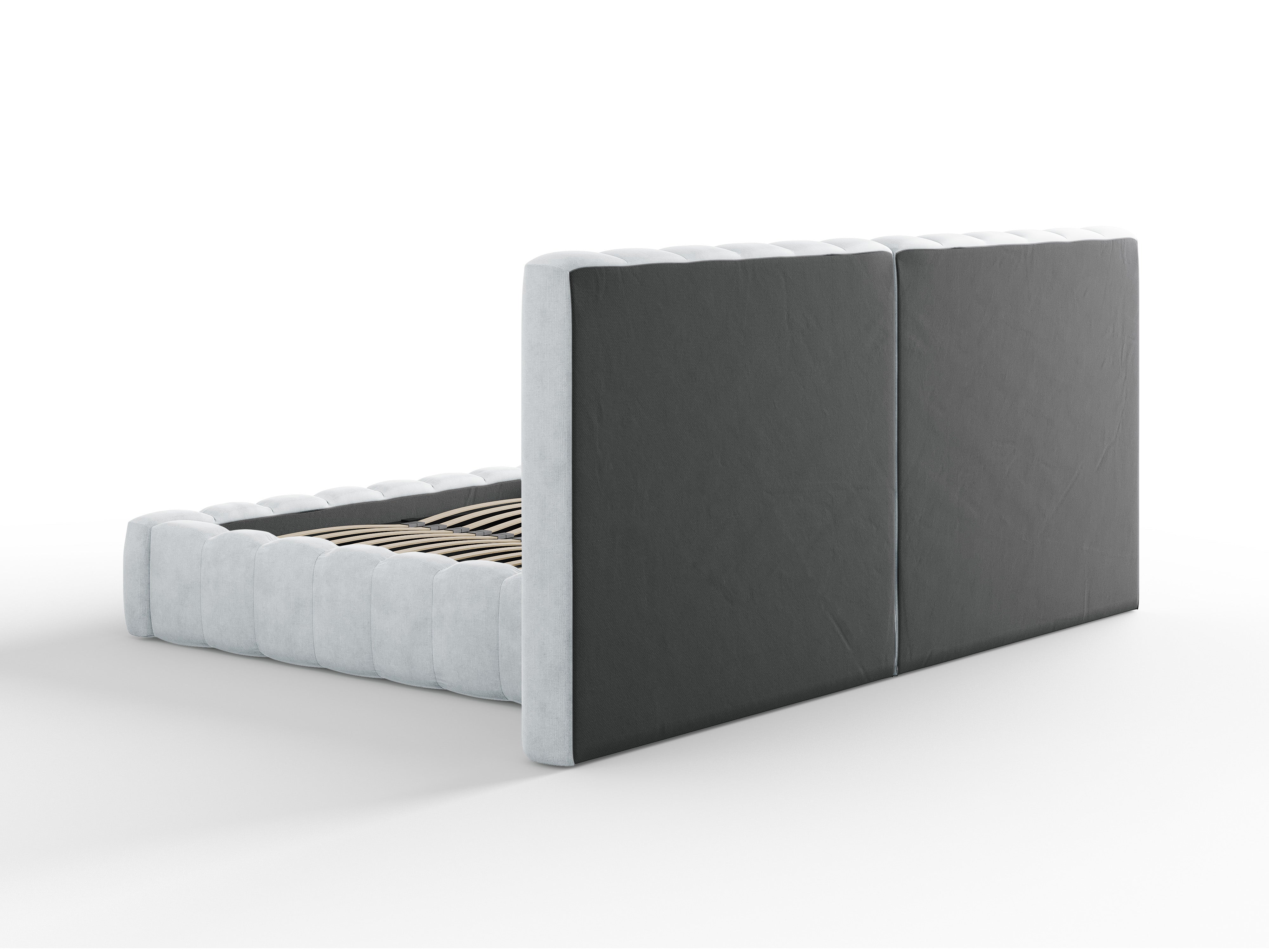 Kelp Bett mit doppeltem Kopfteil und Stauraum, Material: Strukturstoff