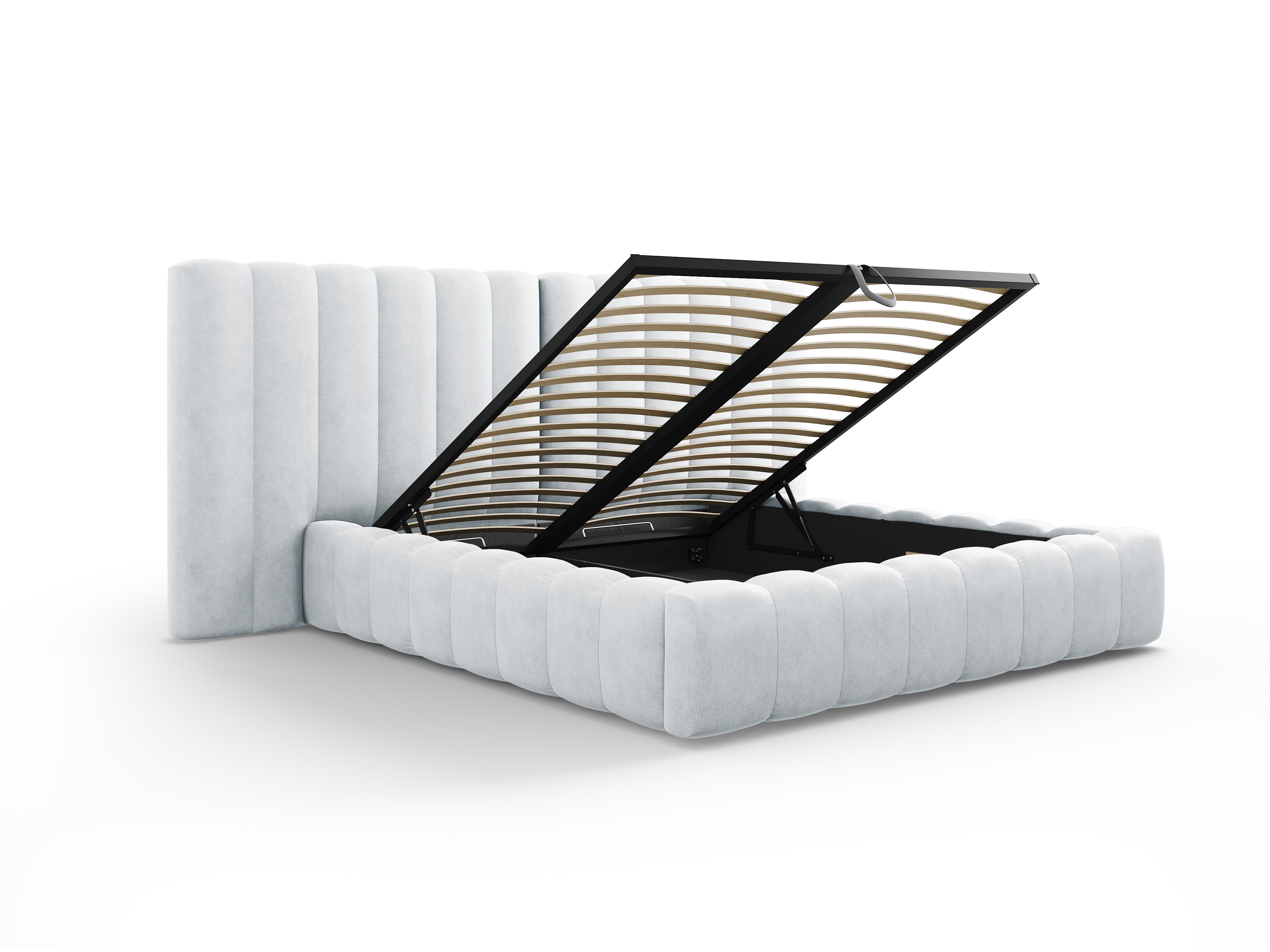 Kelp Bett mit doppeltem Kopfteil und Stauraum, Material: Strukturstoff