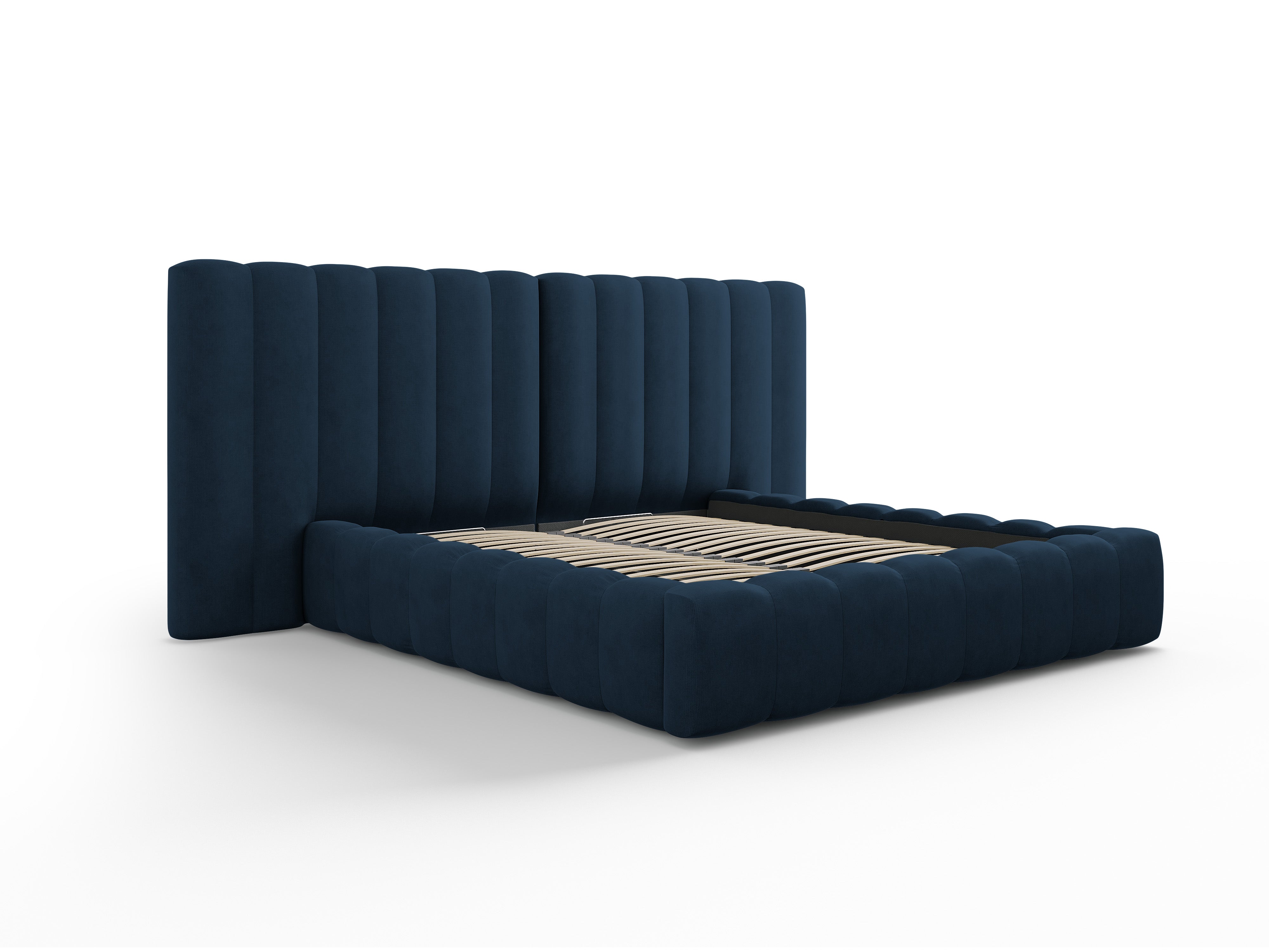 Kelp Bett mit doppeltem Kopfteil und Stauraum, Material: Strukturstoff