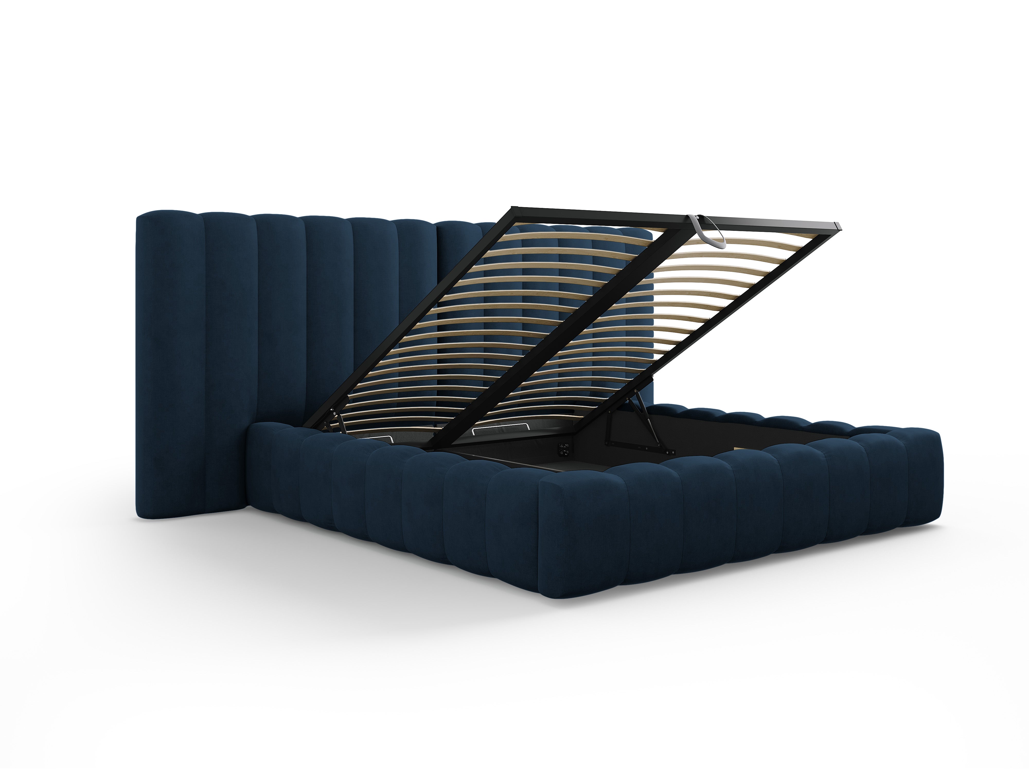 Kelp Bett mit doppeltem Kopfteil und Stauraum, Material: Strukturstoff