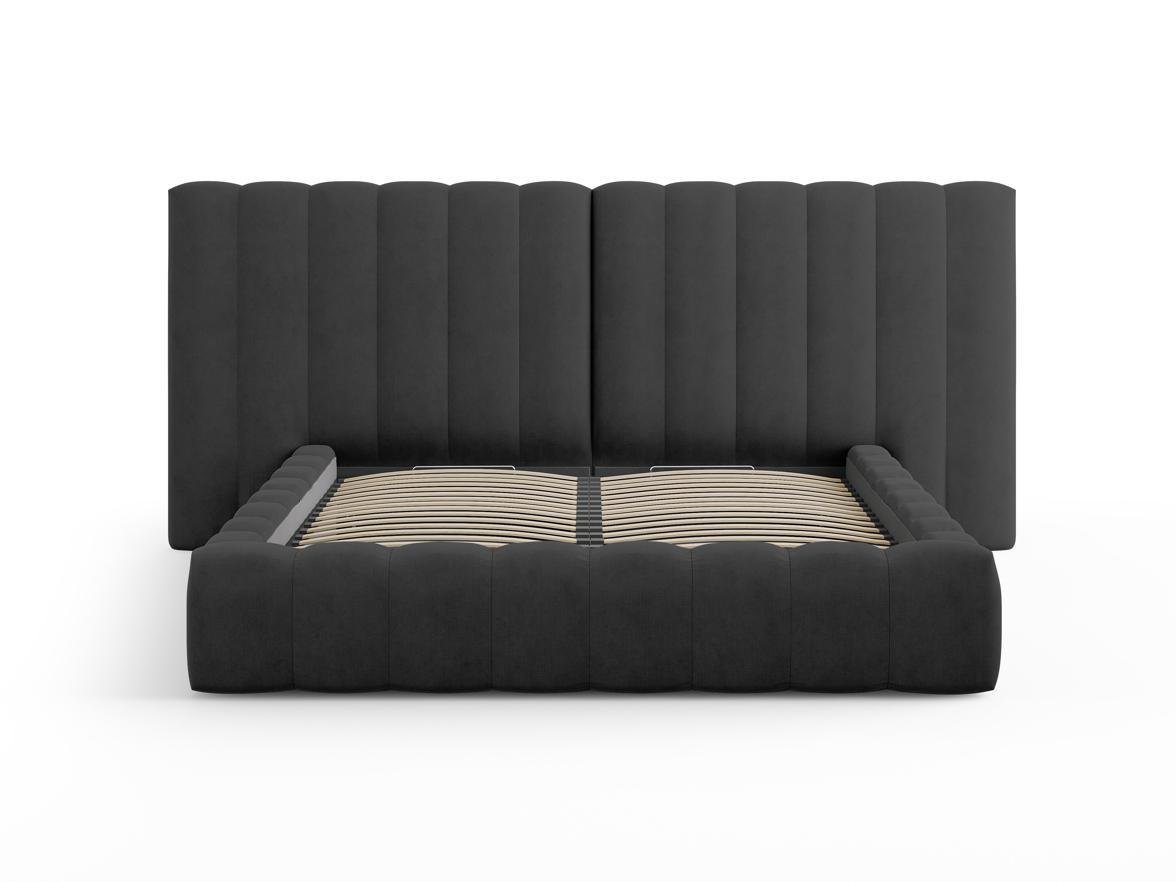 Kelp Bett mit doppeltem Kopfteil und Stauraum, Material: Strukturstoff