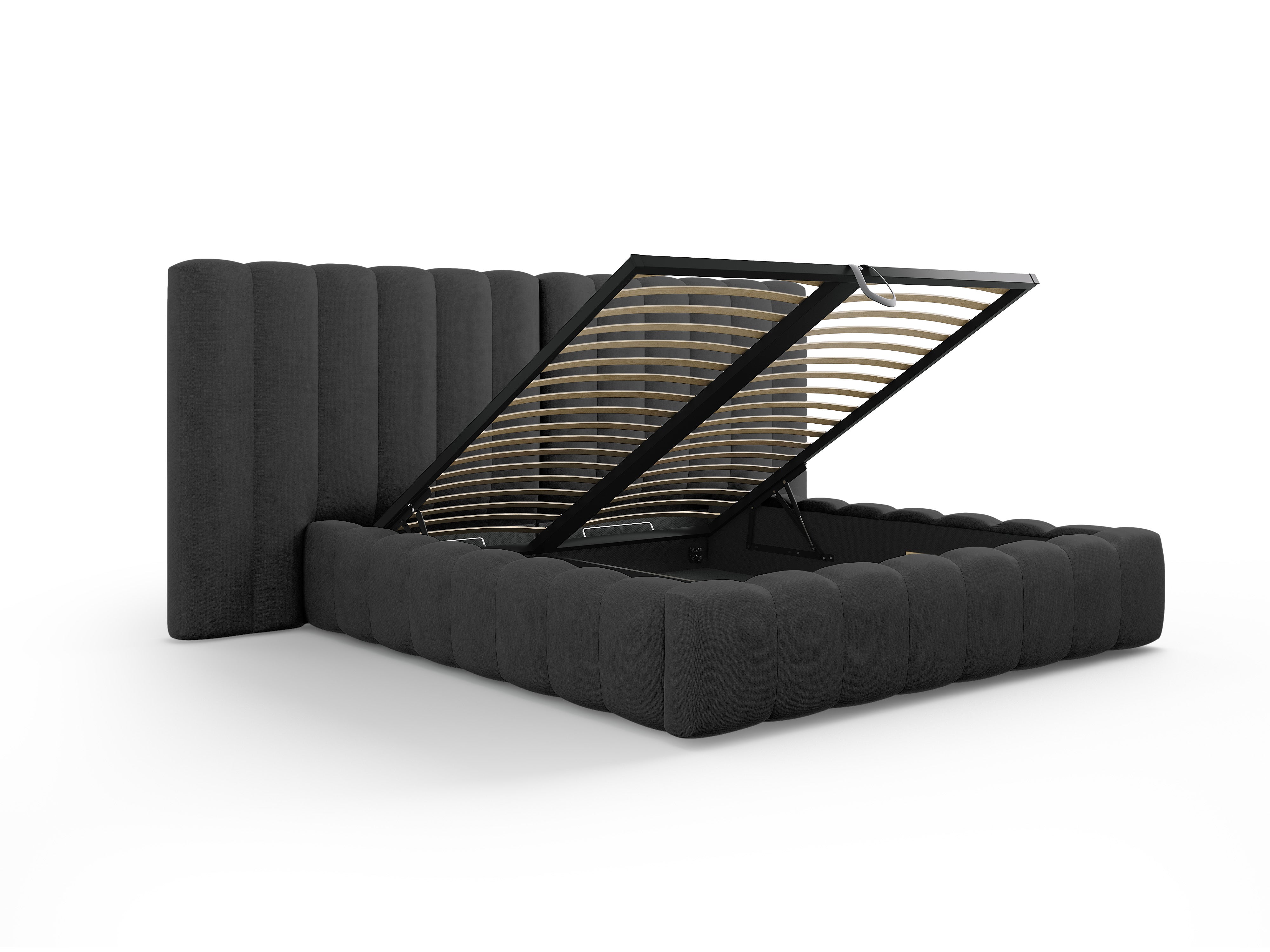 Kelp Bett mit doppeltem Kopfteil und Stauraum, Material: Strukturstoff
