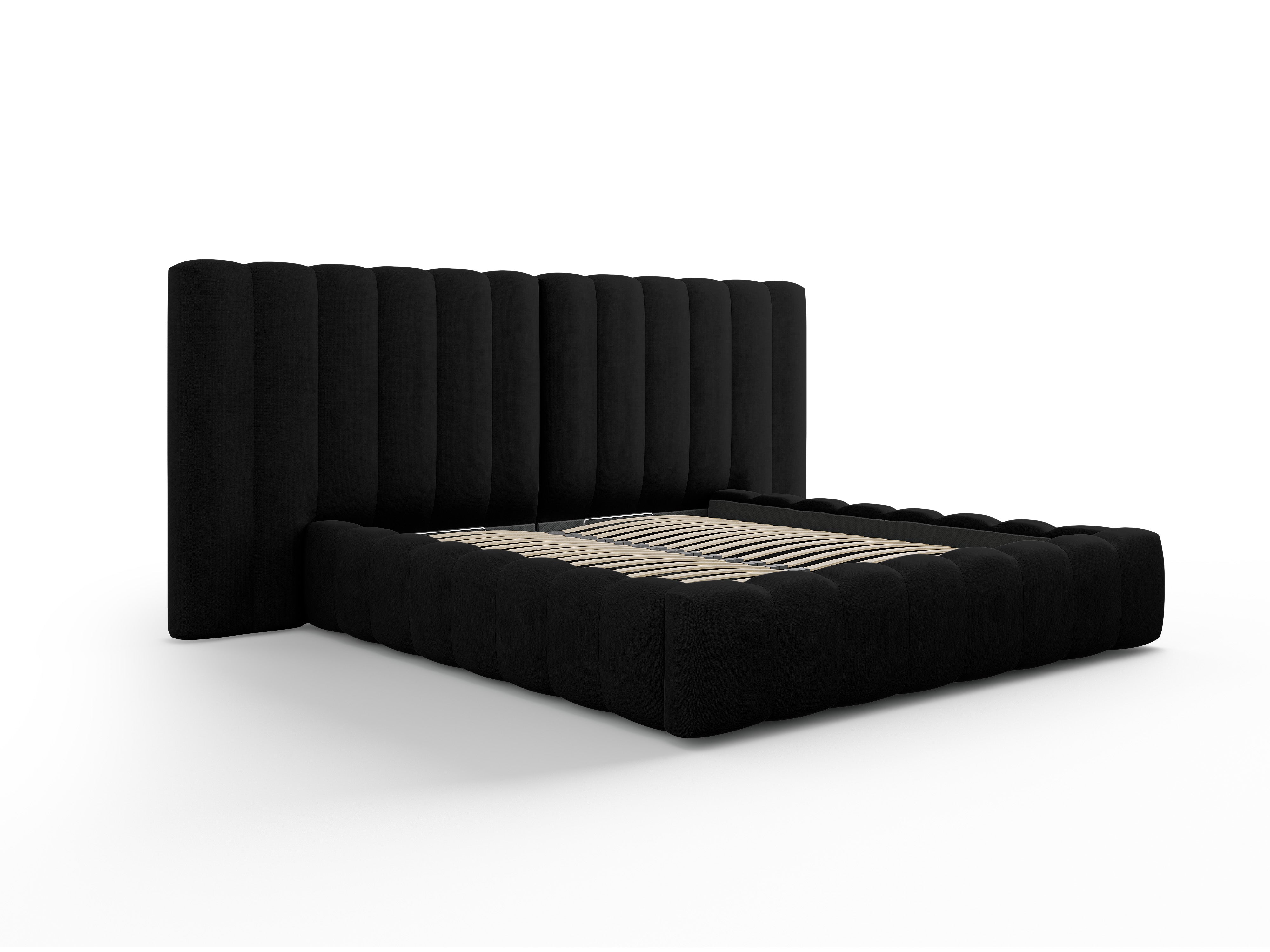 Kelp Bett mit doppeltem Kopfteil und Stauraum, Material: Strukturstoff