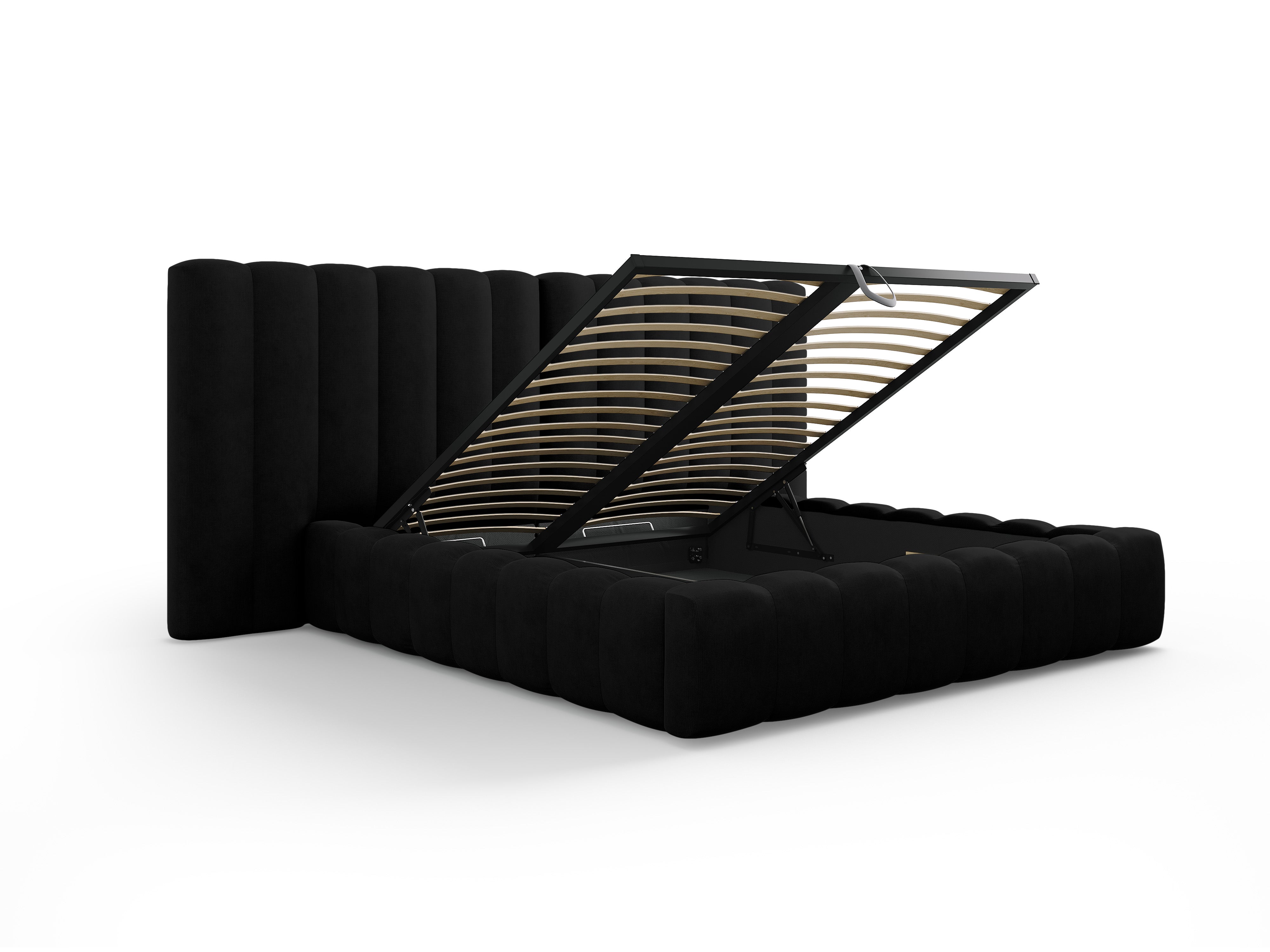 Kelp Bett mit doppeltem Kopfteil und Stauraum, Material: Strukturstoff