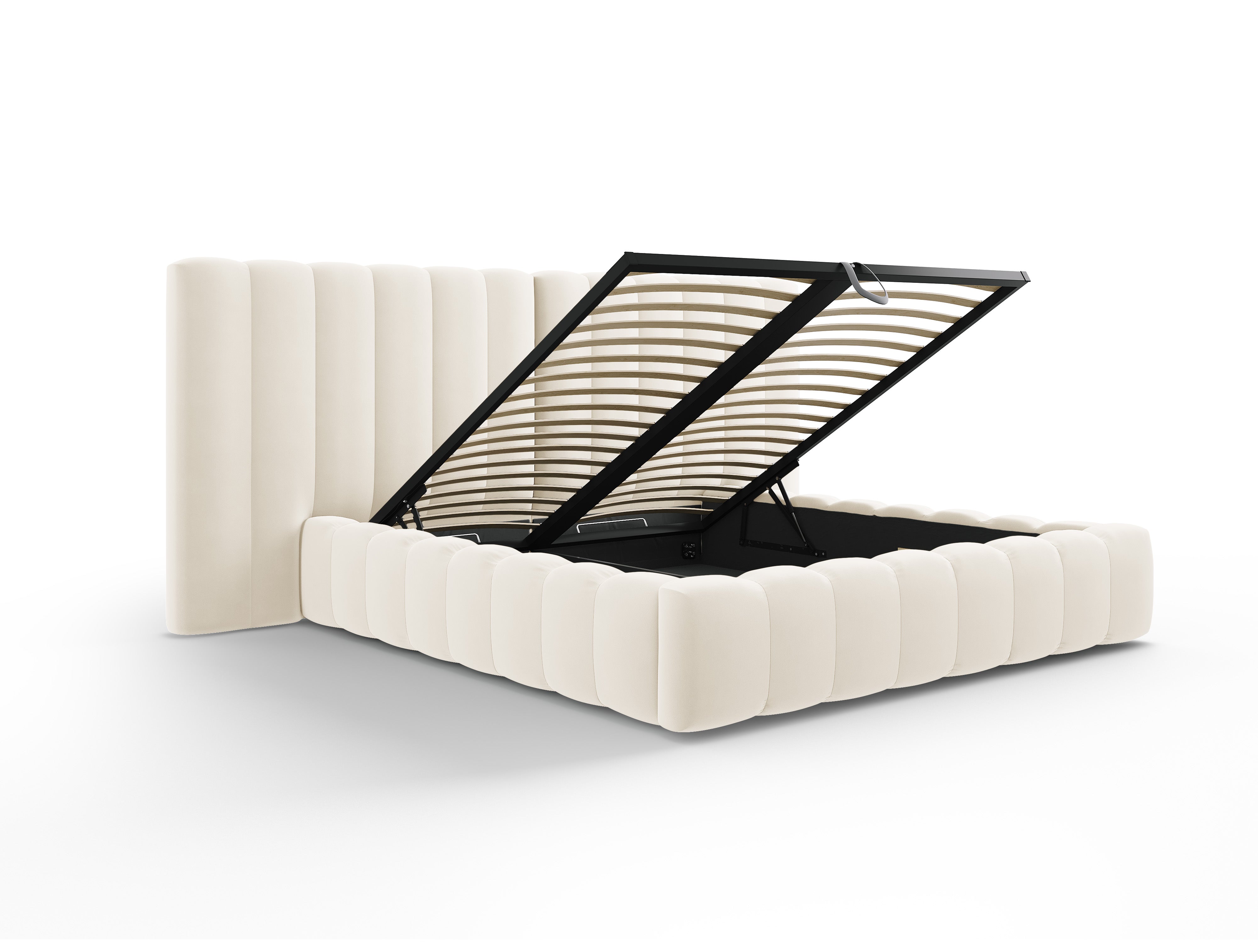 Kelp-Bett mit doppeltem Kopfteil und Aufbewahrungsbehälter, Material: Samt