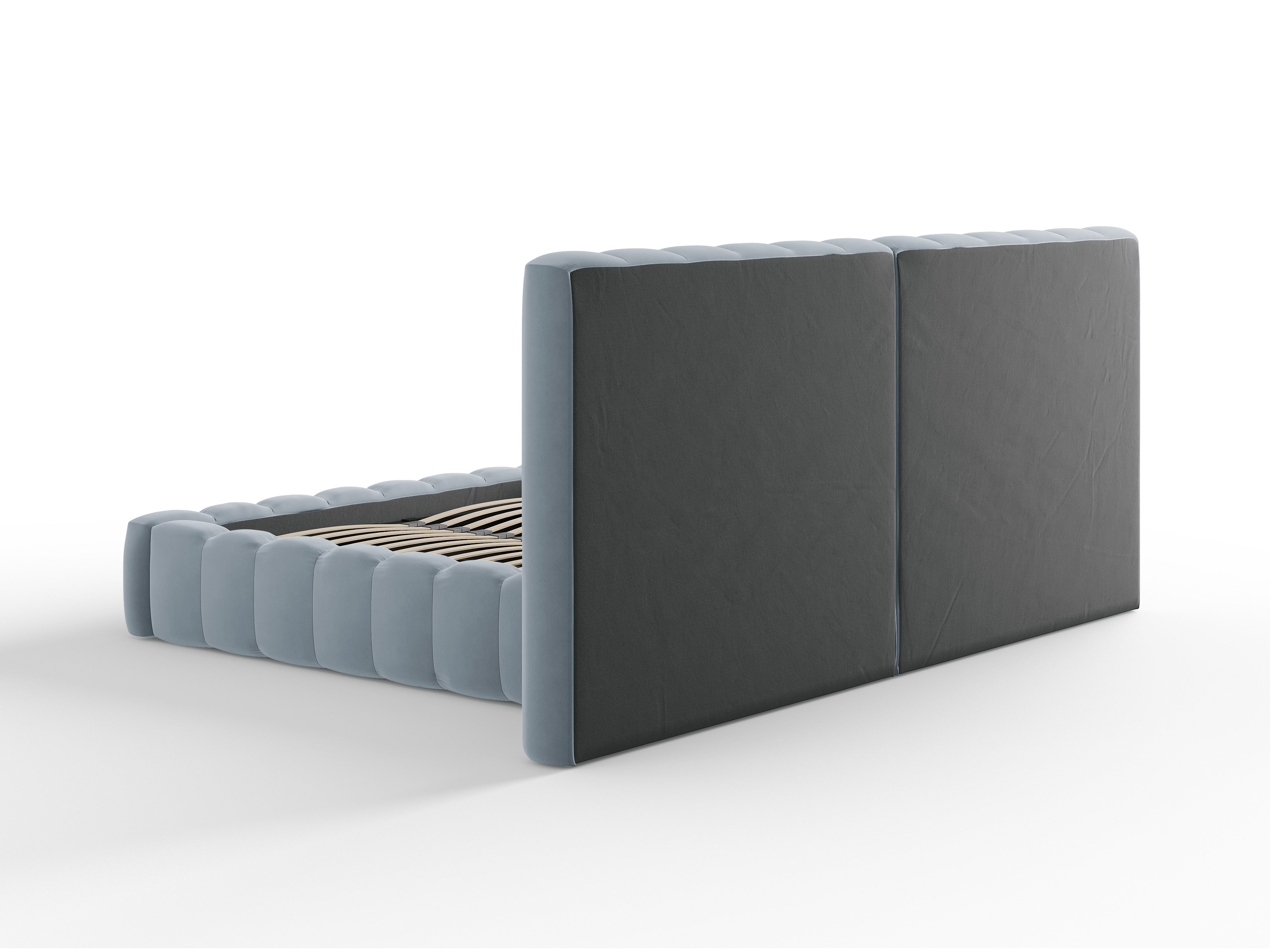 Kelp-Bett mit doppeltem Kopfteil und Aufbewahrungsbehälter, Material: Samt