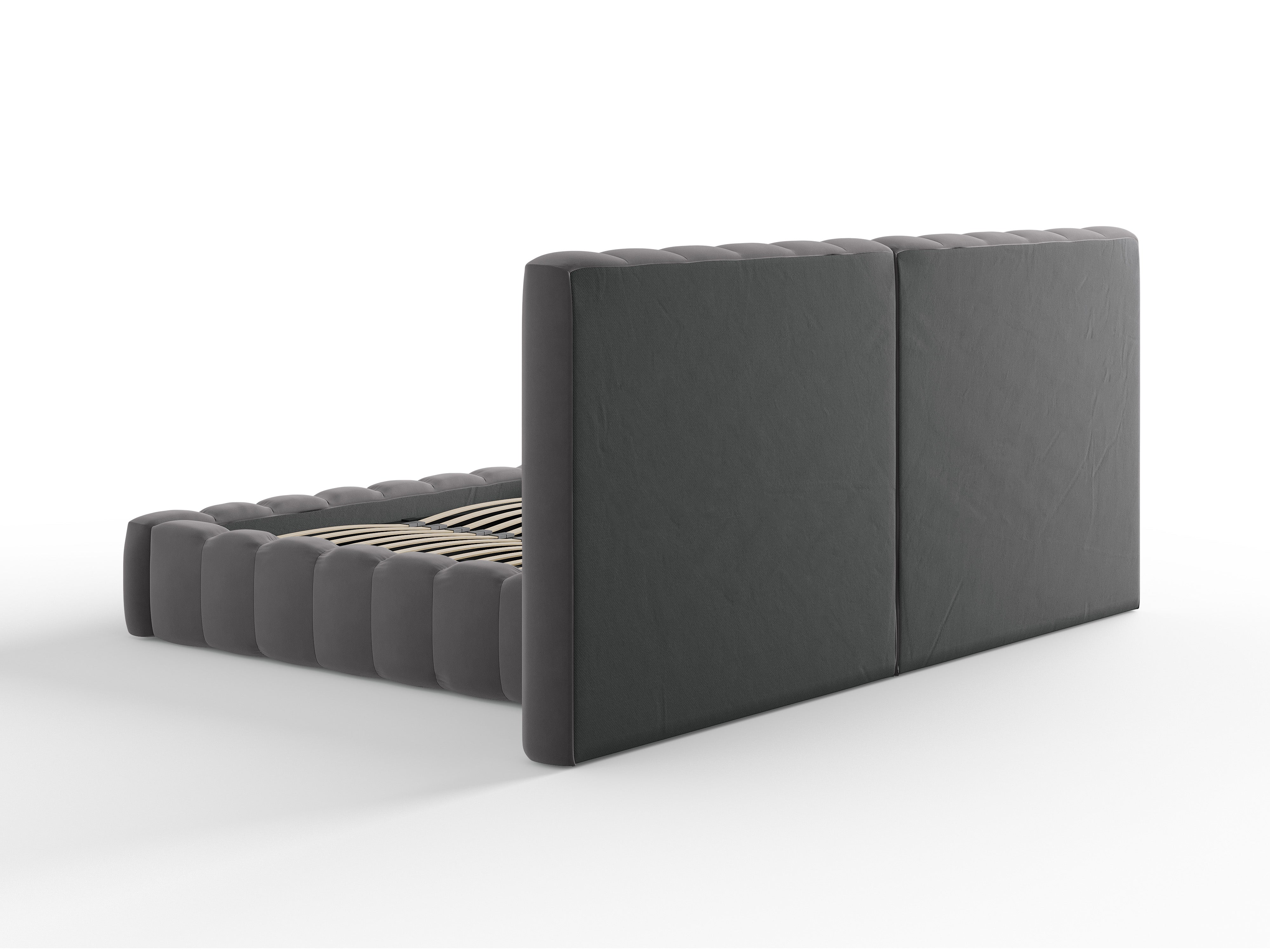 Kelp-Bett mit doppeltem Kopfteil und Aufbewahrungsbehälter, Material: Samt