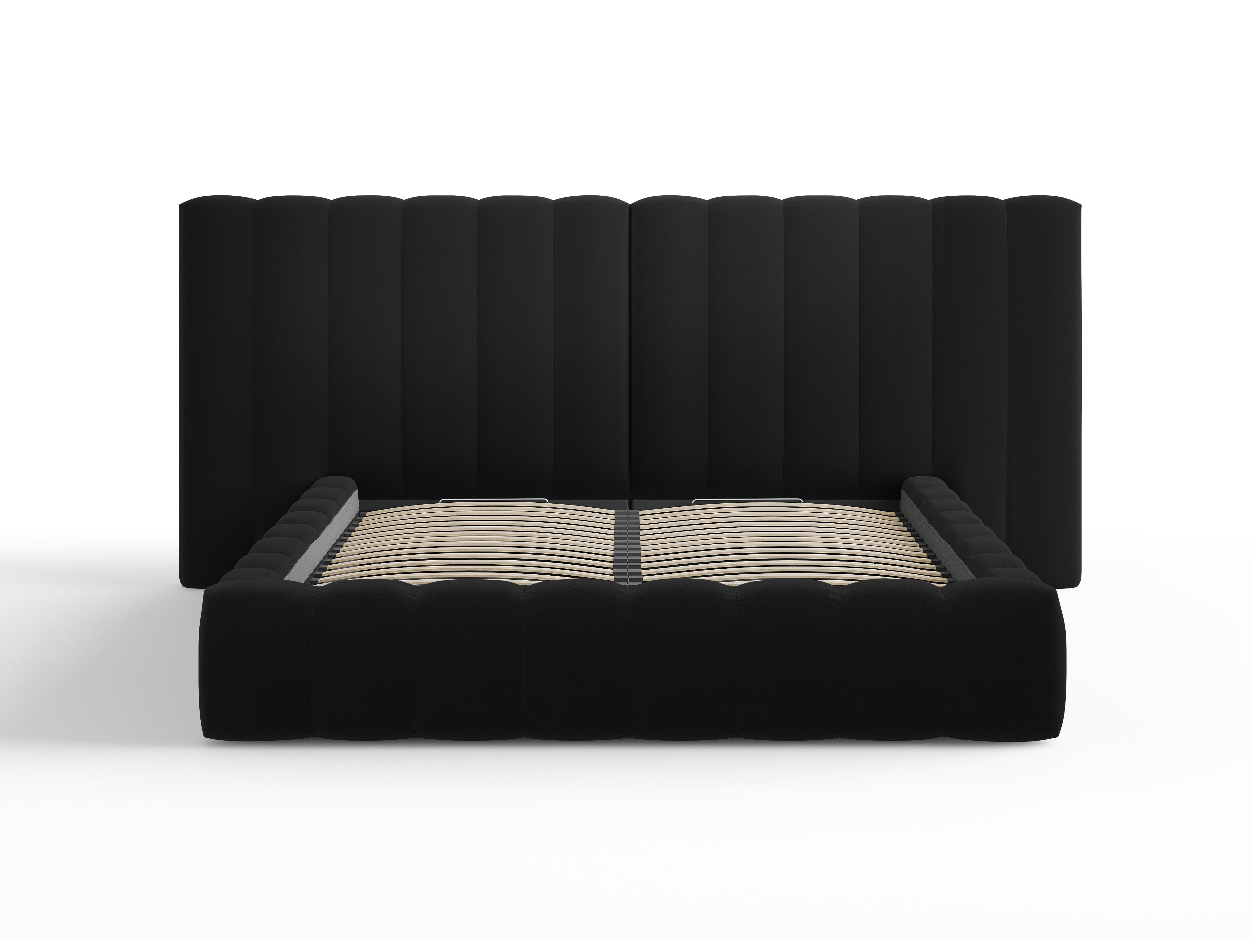 Kelp-Bett mit doppeltem Kopfteil und Aufbewahrungsbehälter, Material: Samt