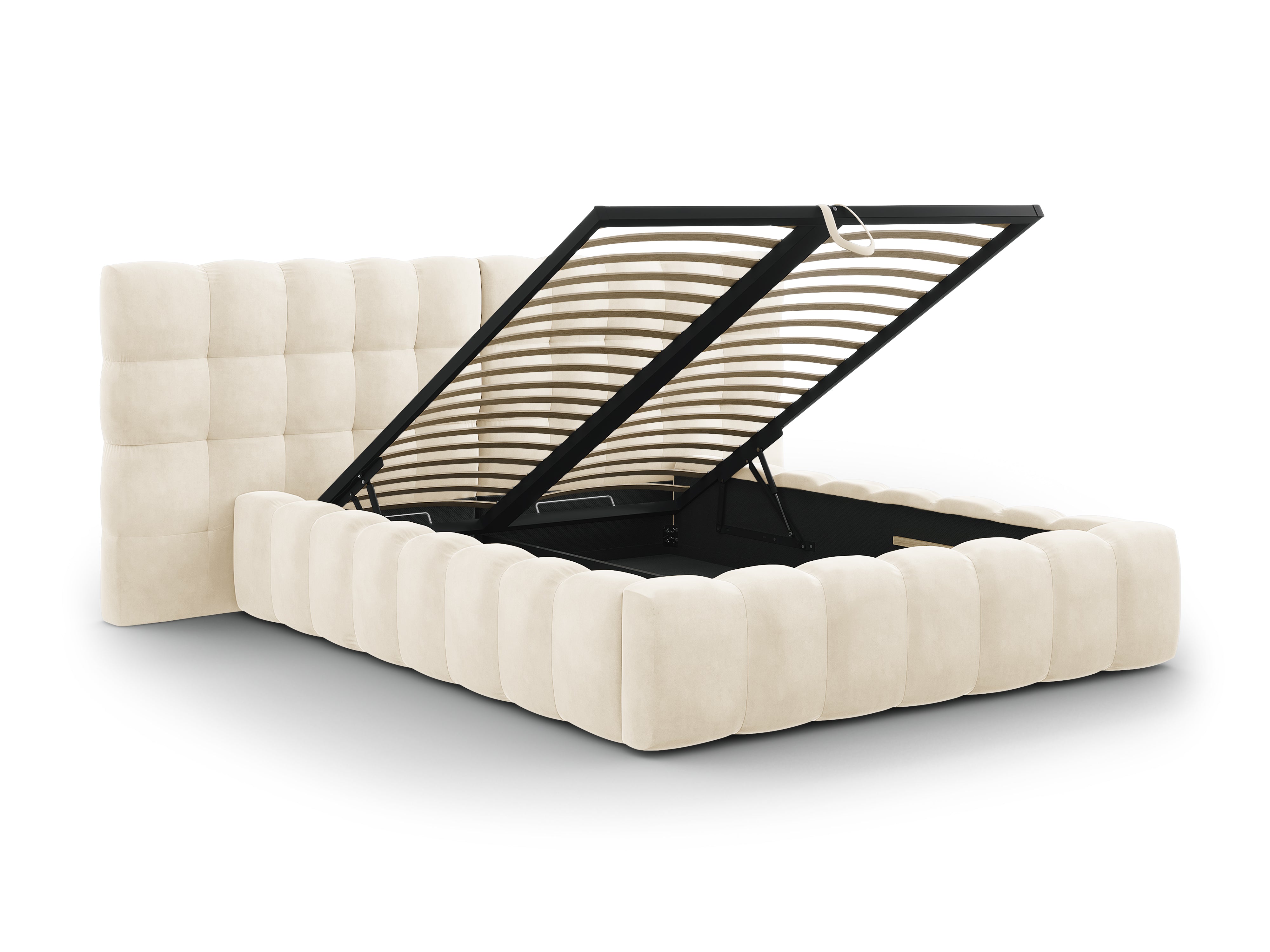Mamaia Bettgestell mit doppeltem Kopfteil und Staufach
