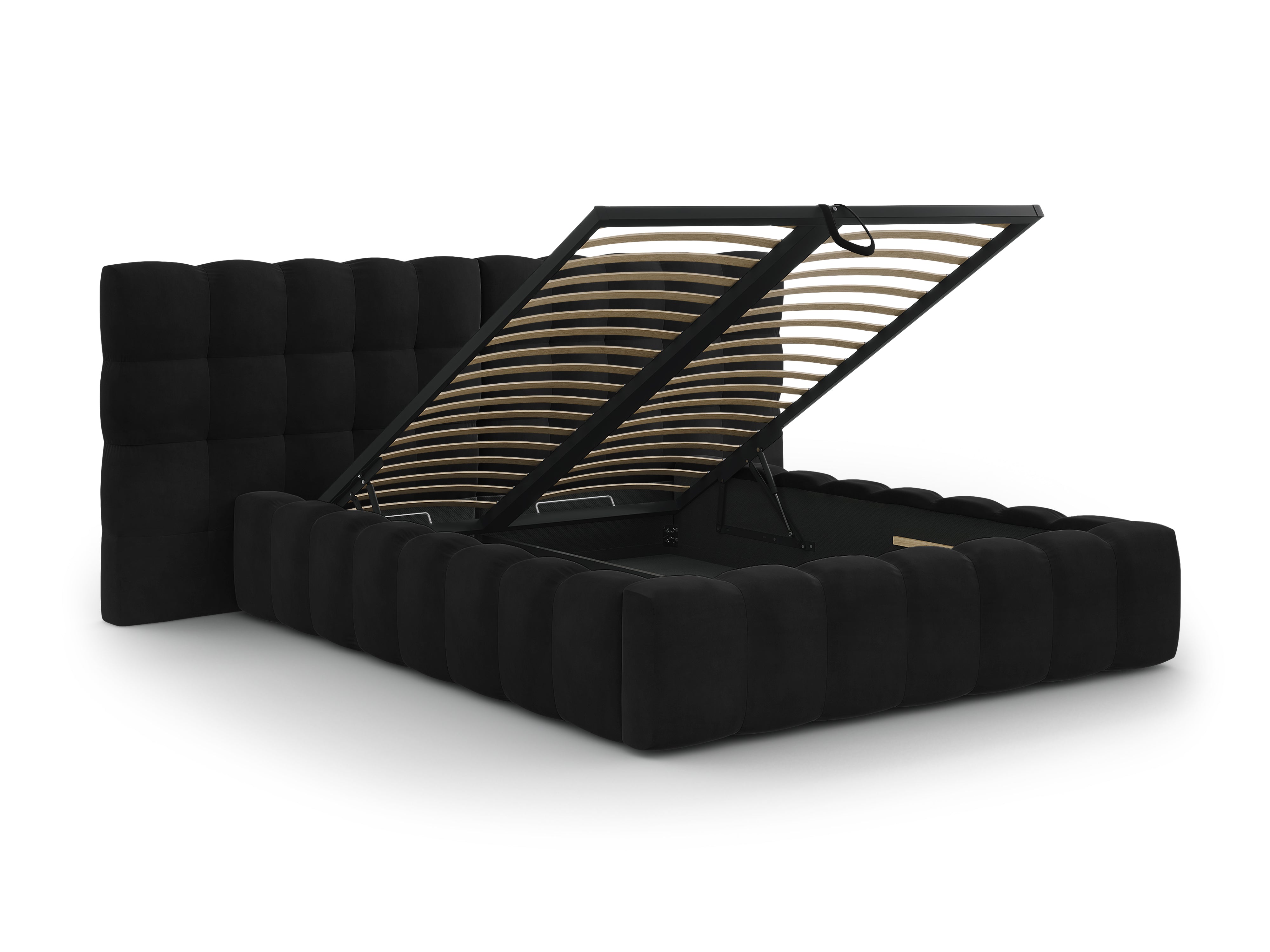 Mamaia Bettgestell mit doppeltem Kopfteil und Staufach