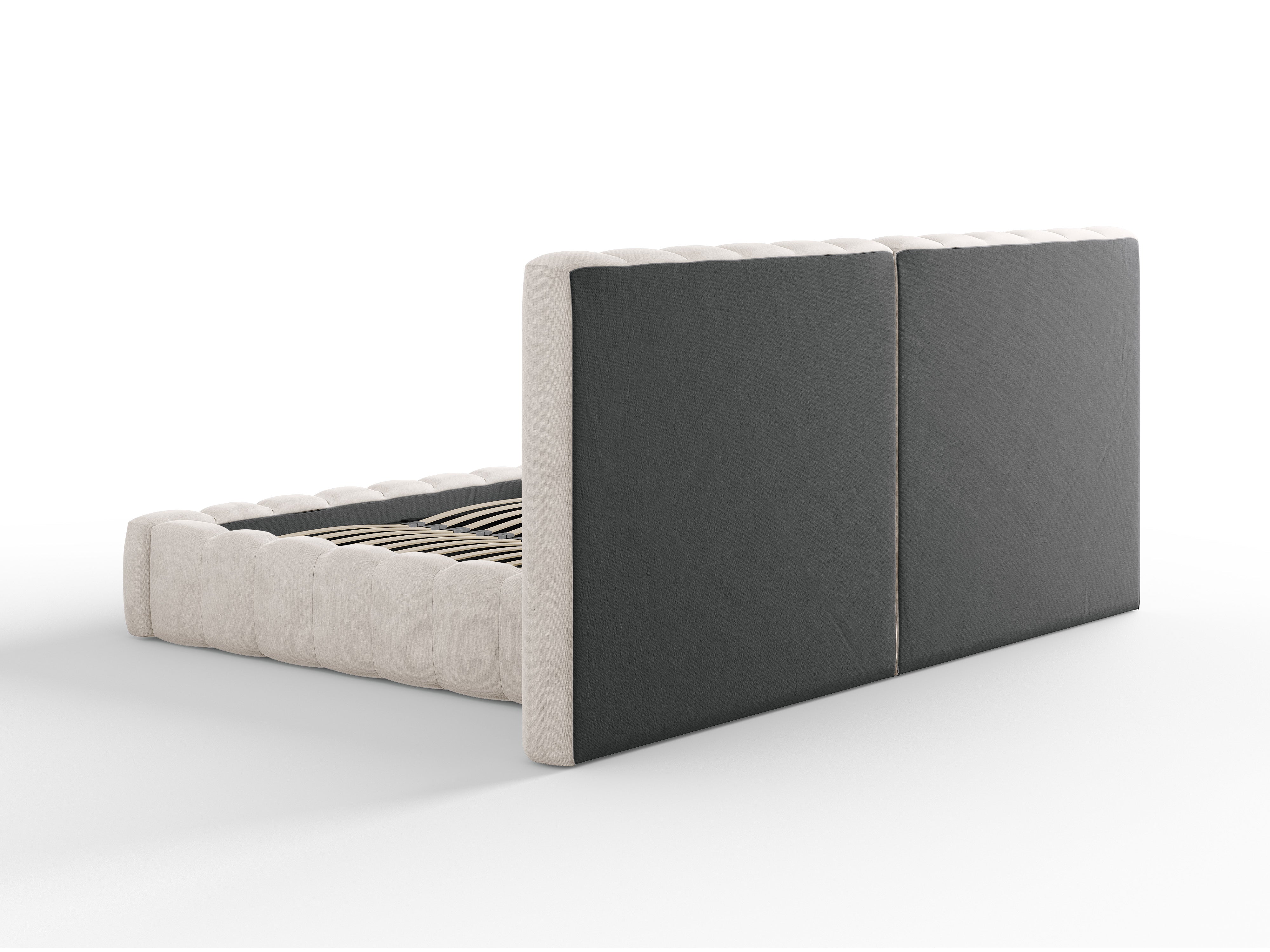 Kelp Bett mit doppeltem Kopfteil und Stauraum, Material: Strukturstoff