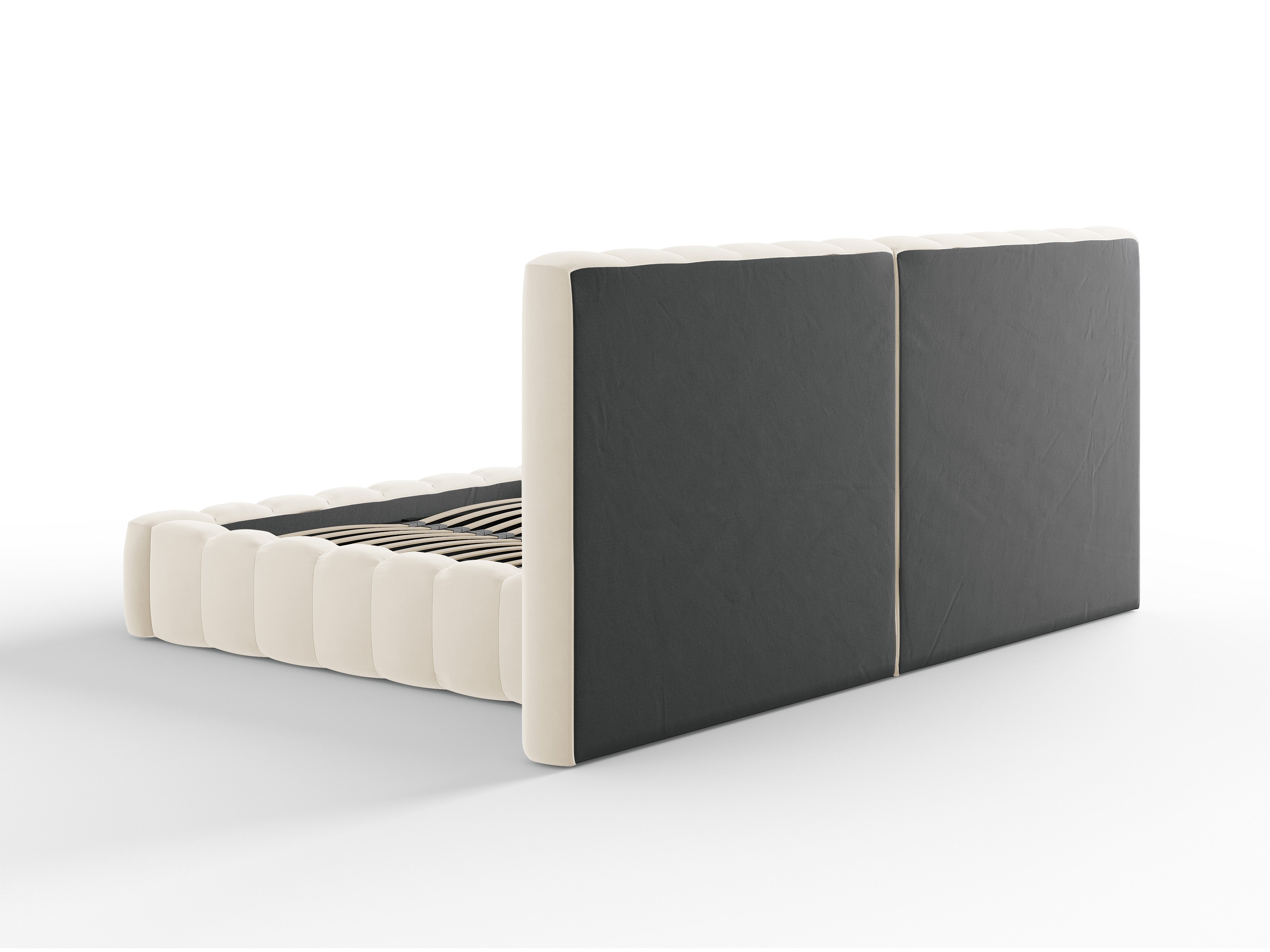 Kelp-Bett mit doppeltem Kopfteil und Aufbewahrungsbehälter, Material: Samt