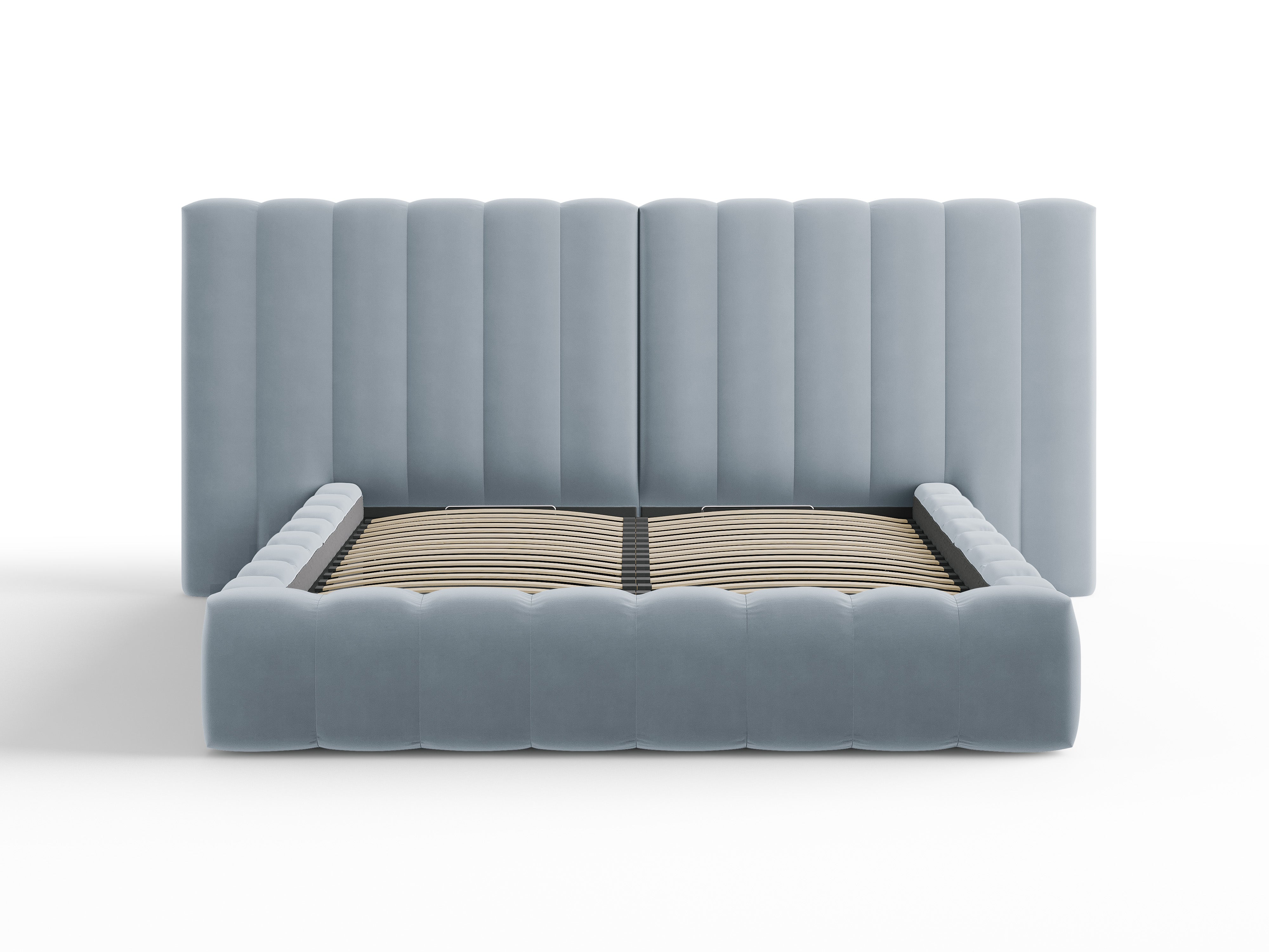 Kelp-Bett mit doppeltem Kopfteil und Aufbewahrungsbehälter, Material: Samt