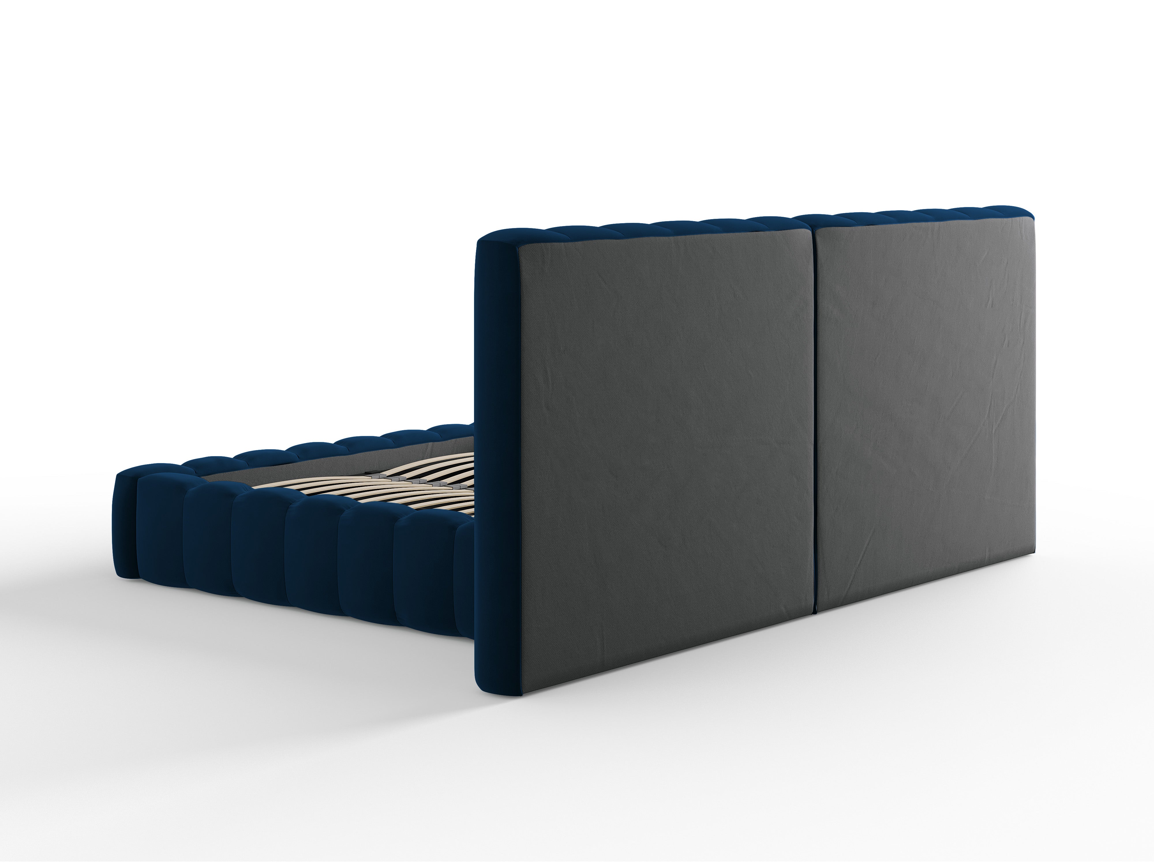 Kelp-Bett mit doppeltem Kopfteil und Aufbewahrungsbehälter, Material: Samt