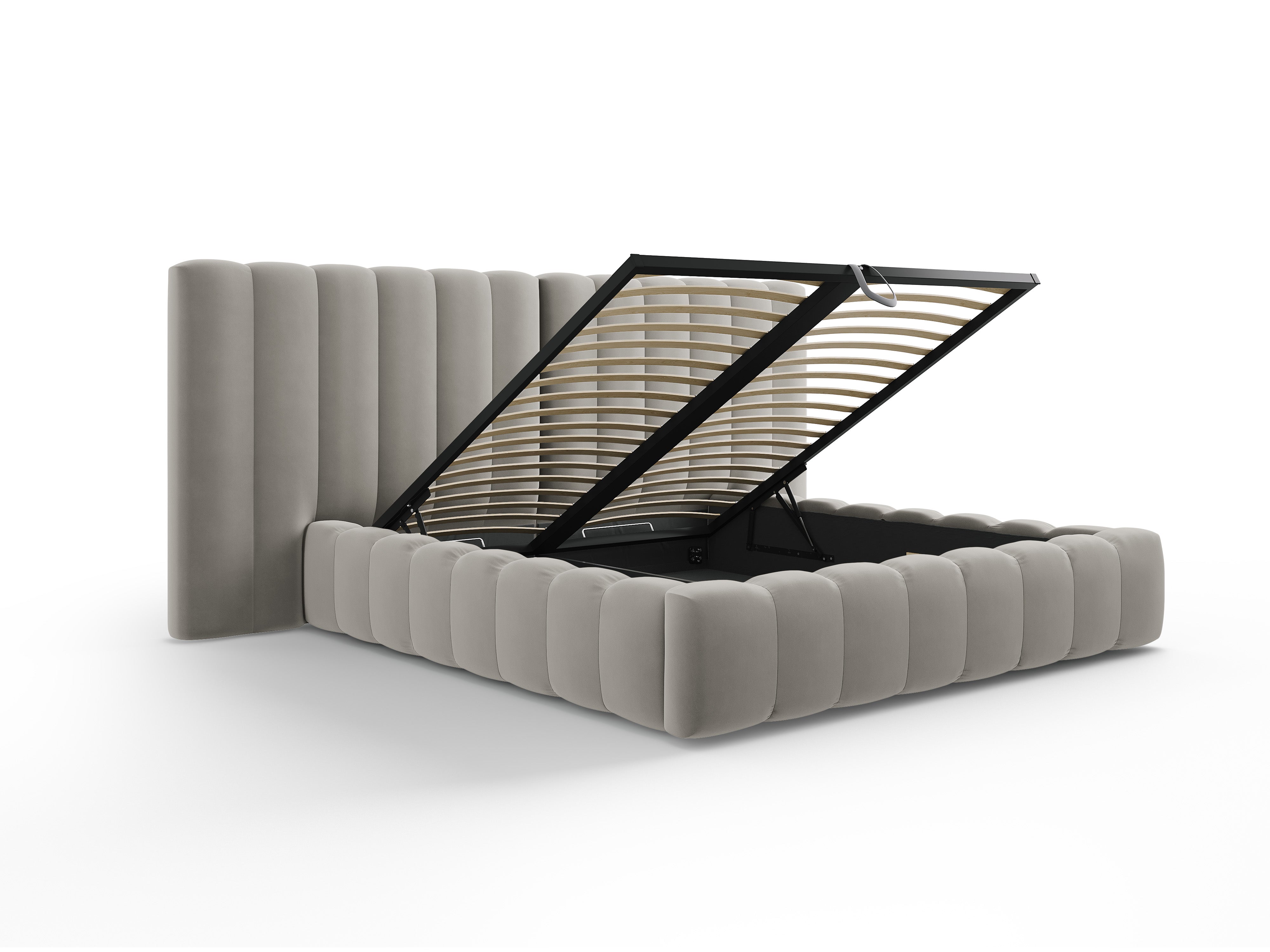 Kelp-Bett mit doppeltem Kopfteil und Aufbewahrungsbehälter, Material: Samt