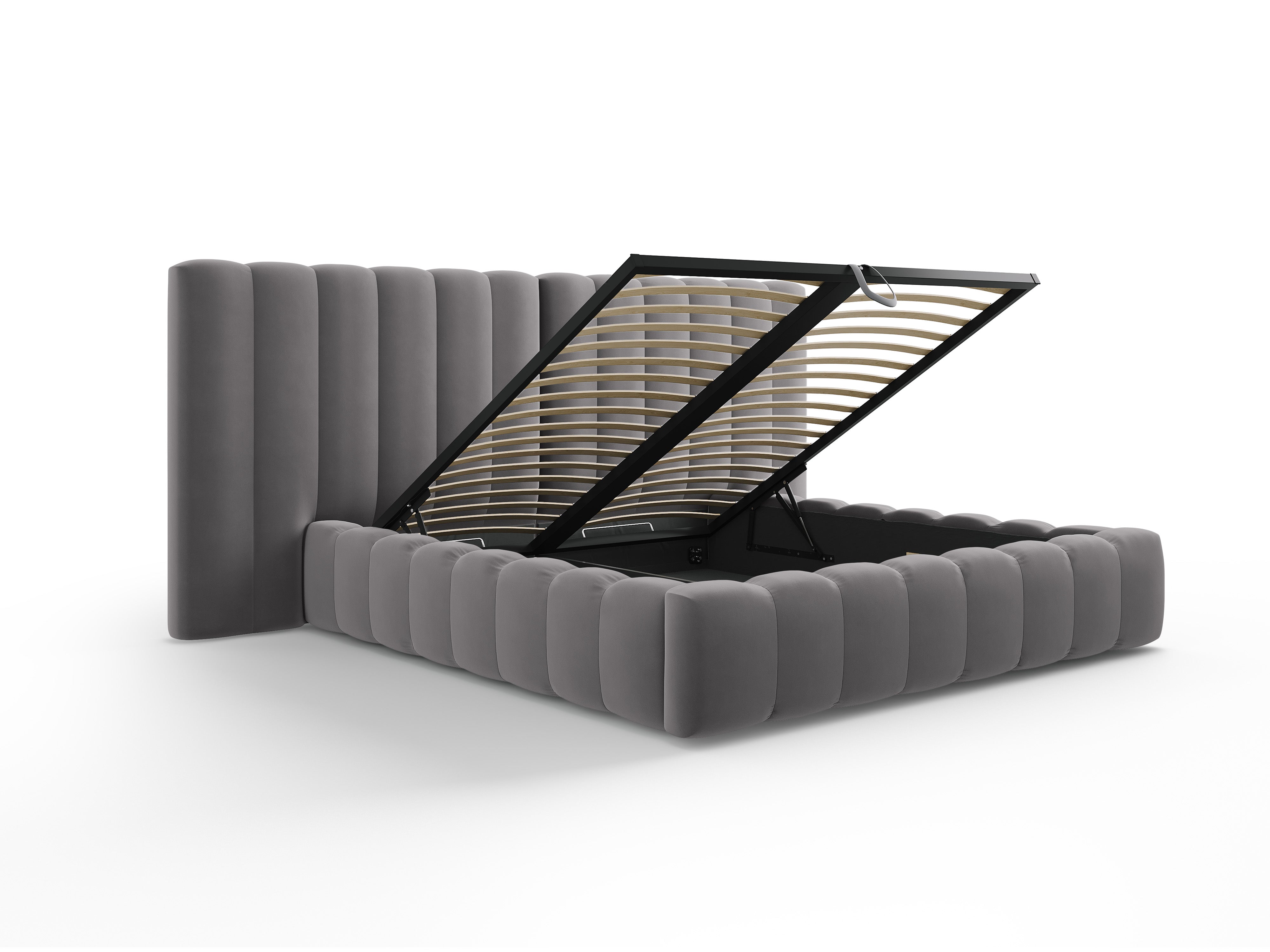 Kelp-Bett mit doppeltem Kopfteil und Aufbewahrungsbehälter, Material: Samt