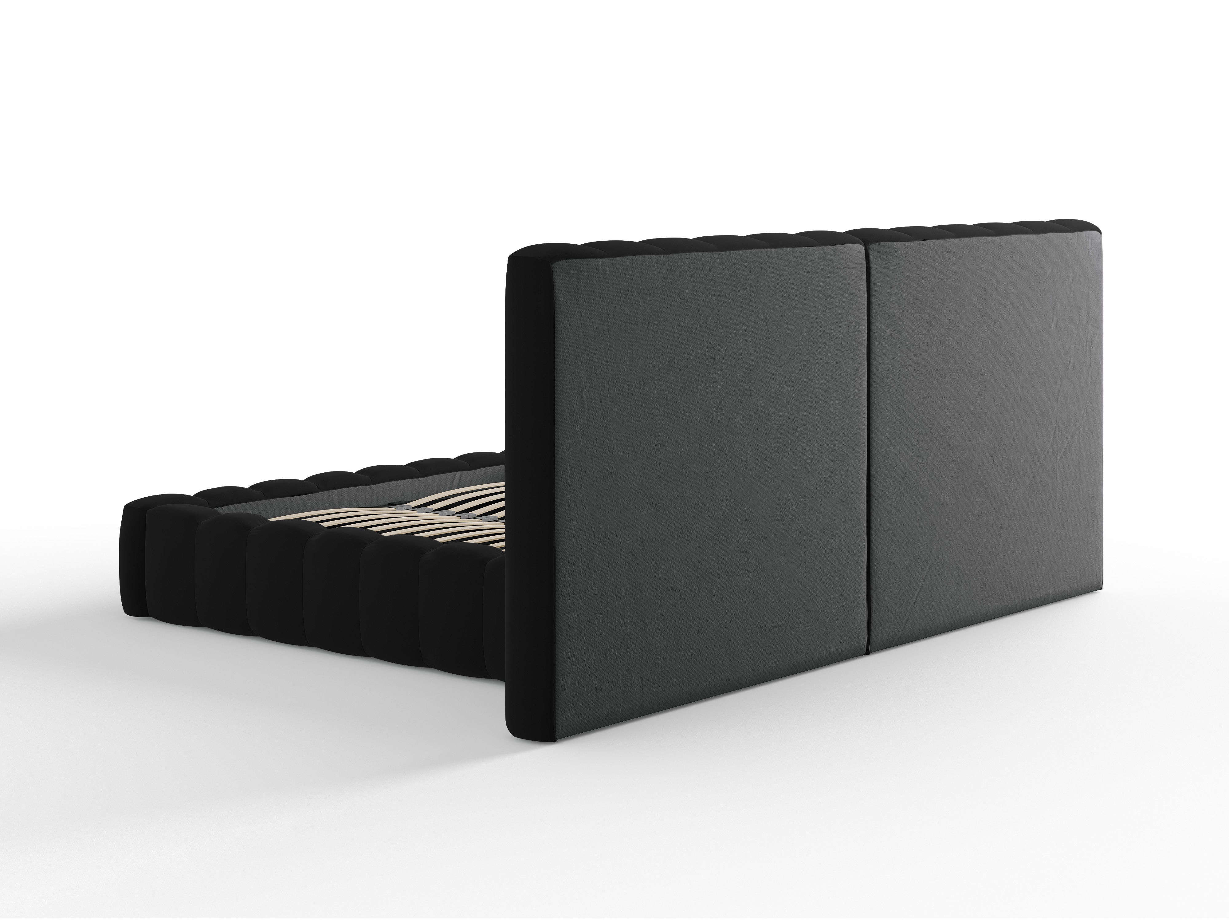 Kelp-Bett mit doppeltem Kopfteil und Aufbewahrungsbehälter, Material: Samt