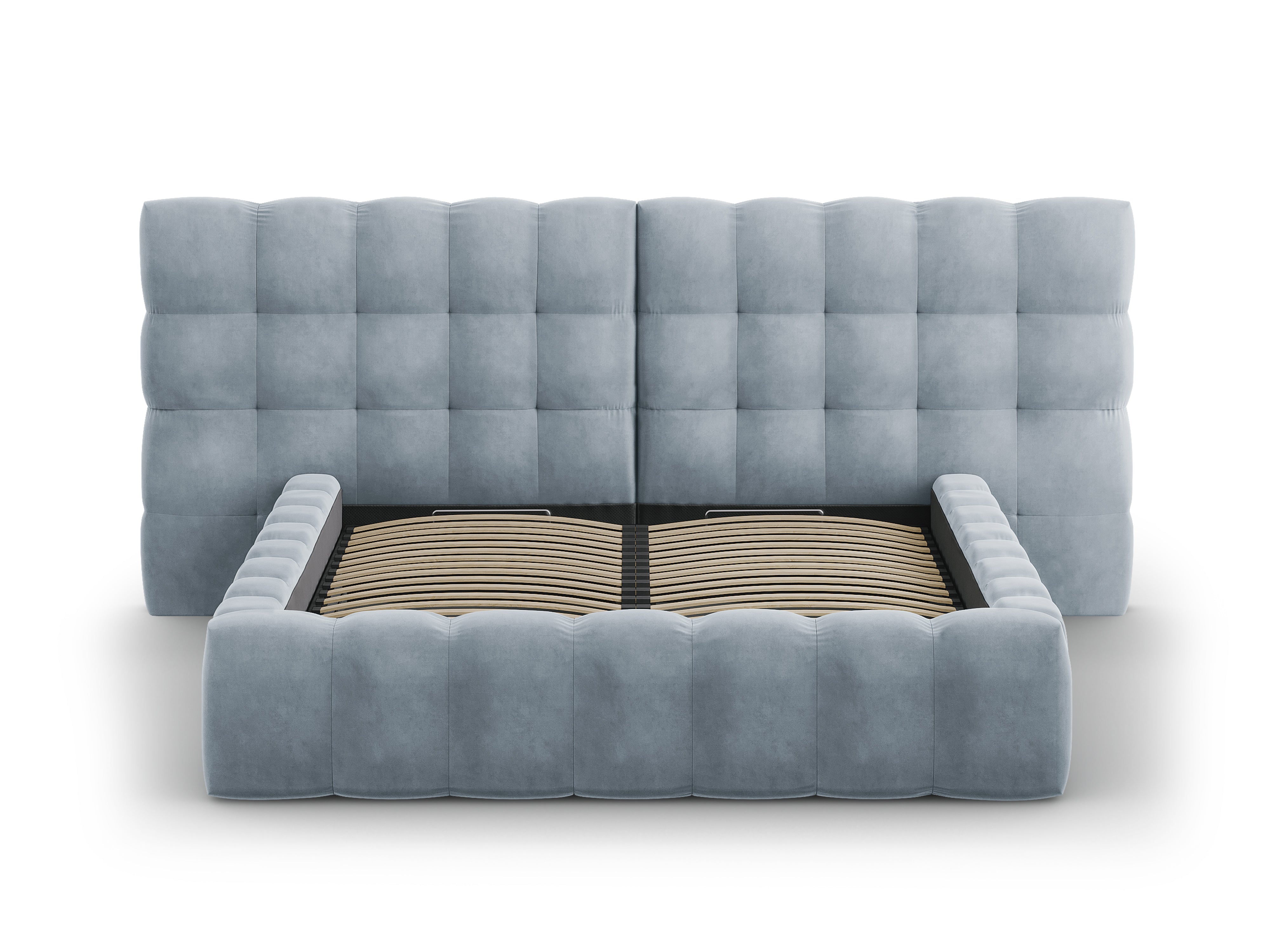 Mamaia Bettgestell mit doppeltem Kopfteil und Staufach