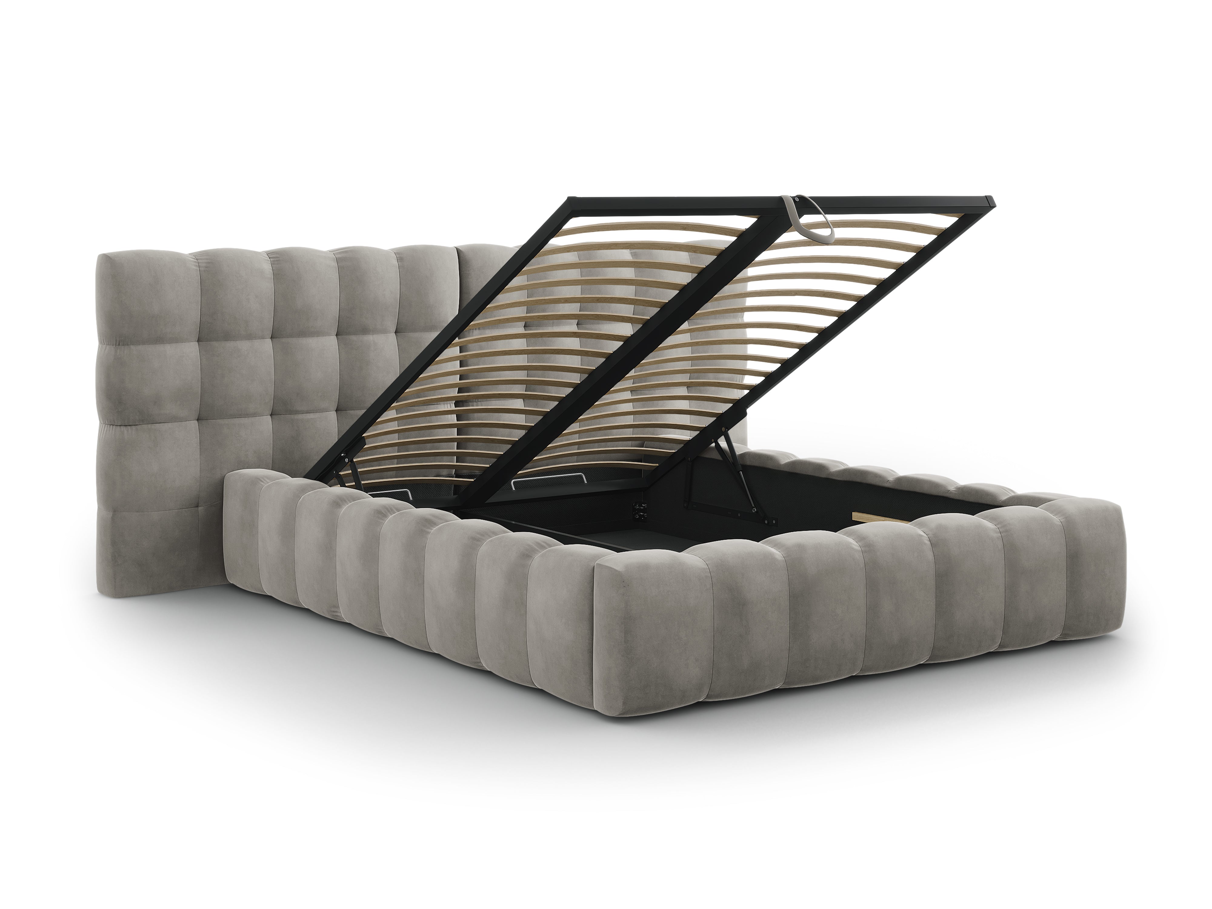 Mamaia Bettgestell mit doppeltem Kopfteil und Staufach