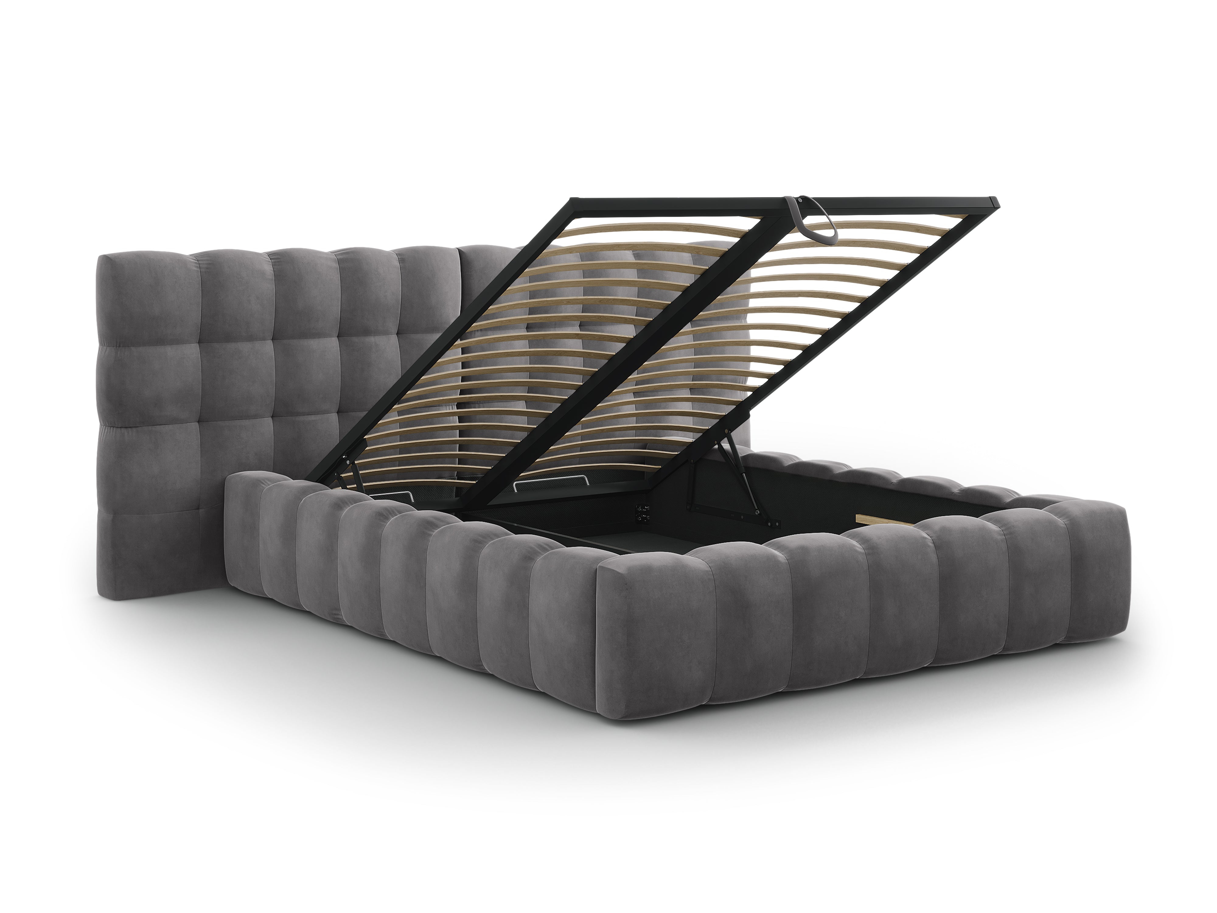 Mamaia Bettgestell mit doppeltem Kopfteil und Staufach