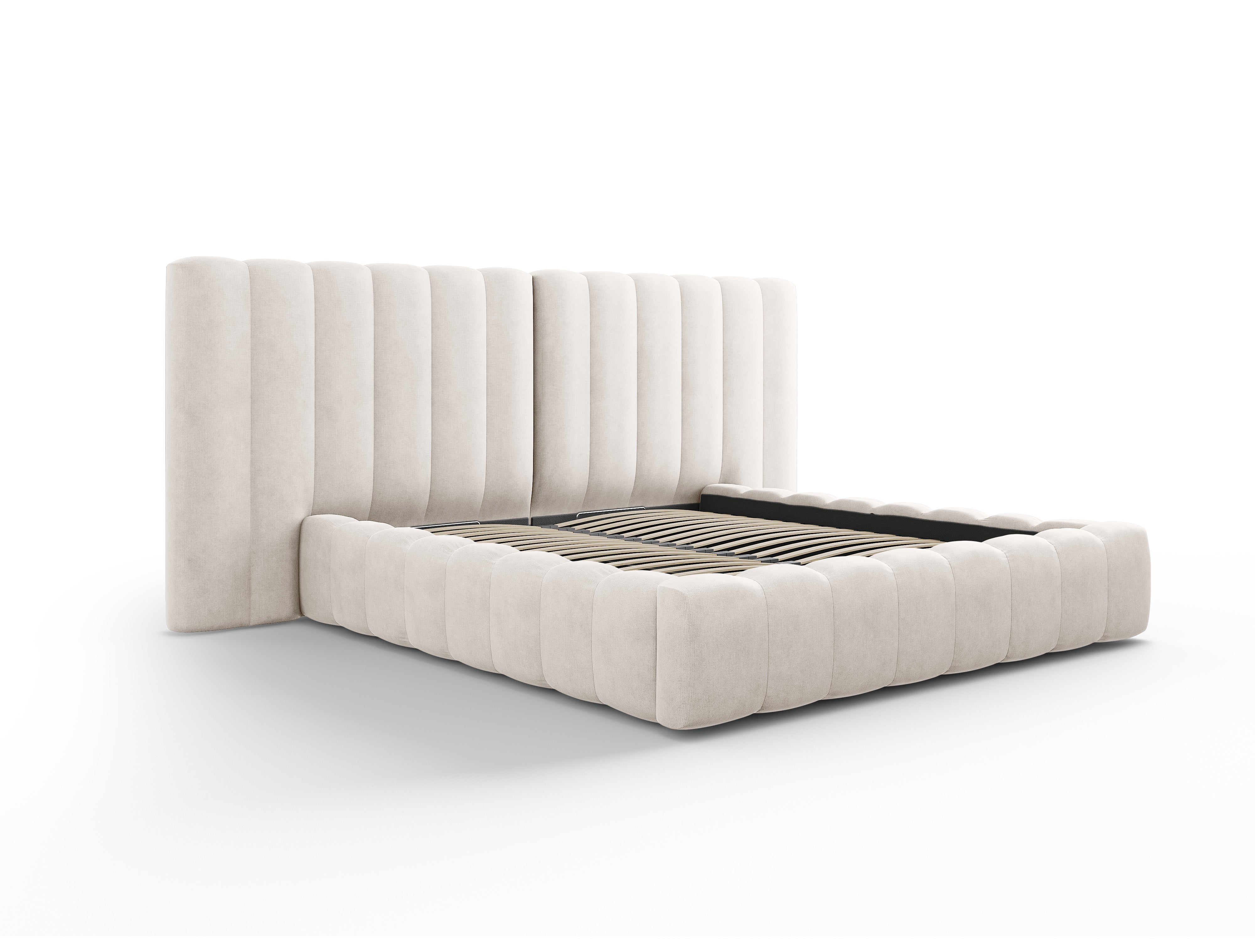 Kelp Bett mit doppeltem Kopfteil und Stauraum, Material: Strukturstoff