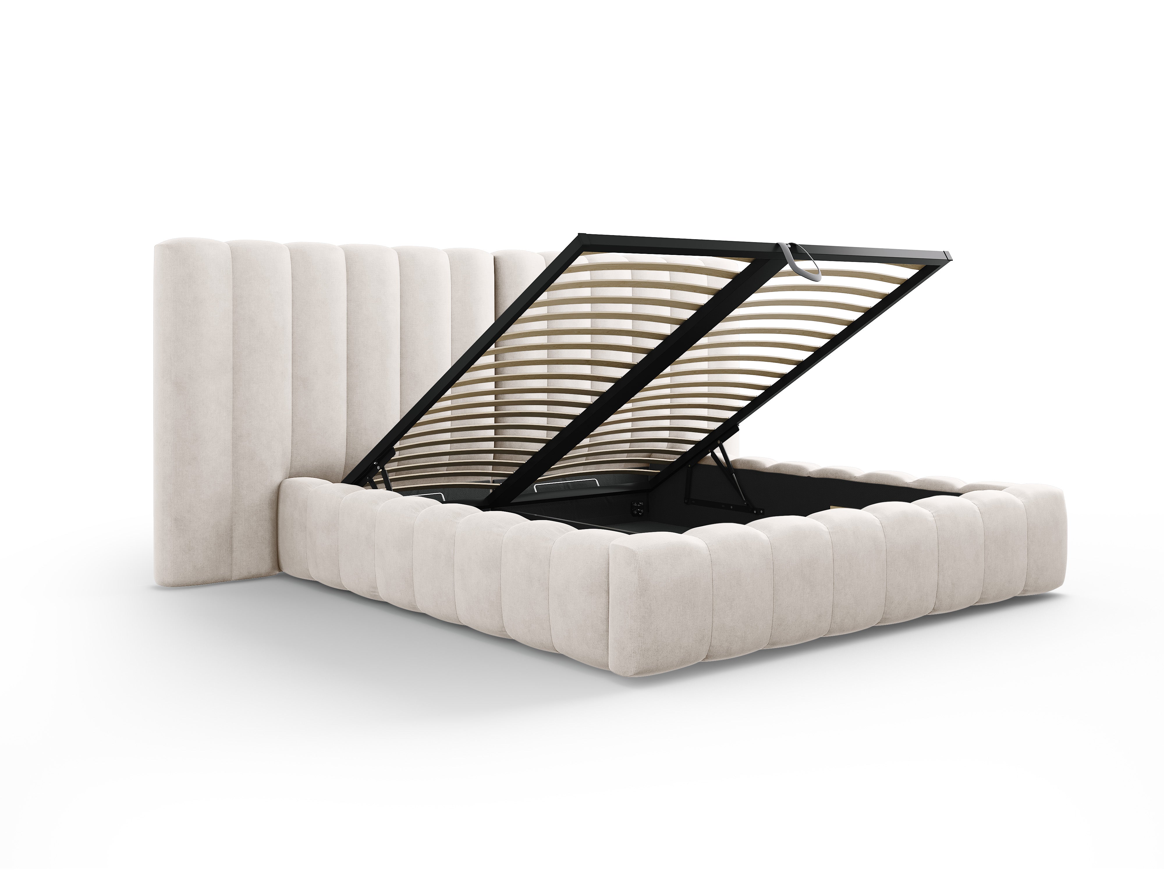 Kelp Bett mit doppeltem Kopfteil und Stauraum, Material: Strukturstoff