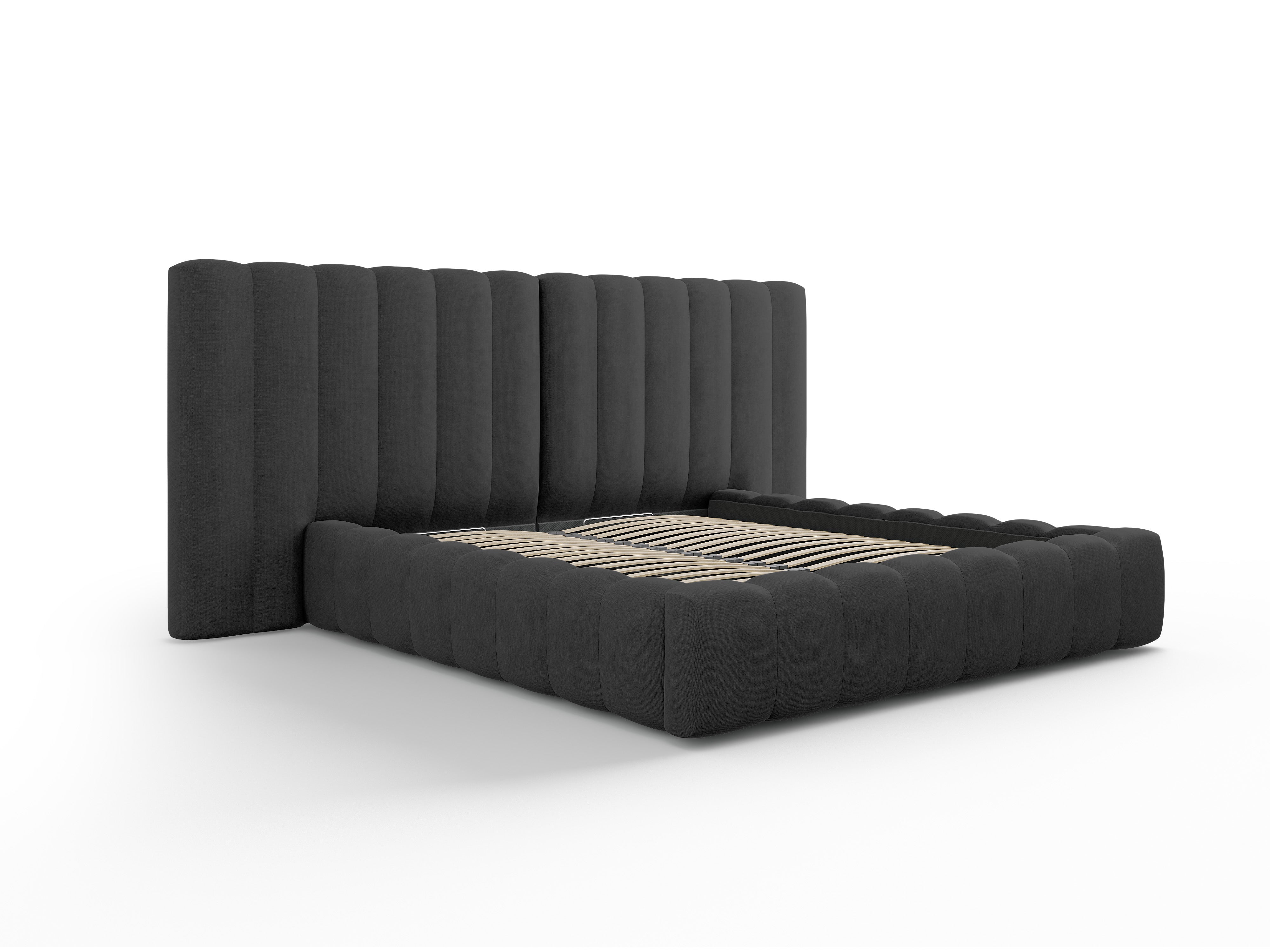 Kelp Bett mit doppeltem Kopfteil und Stauraum, Material: Strukturstoff