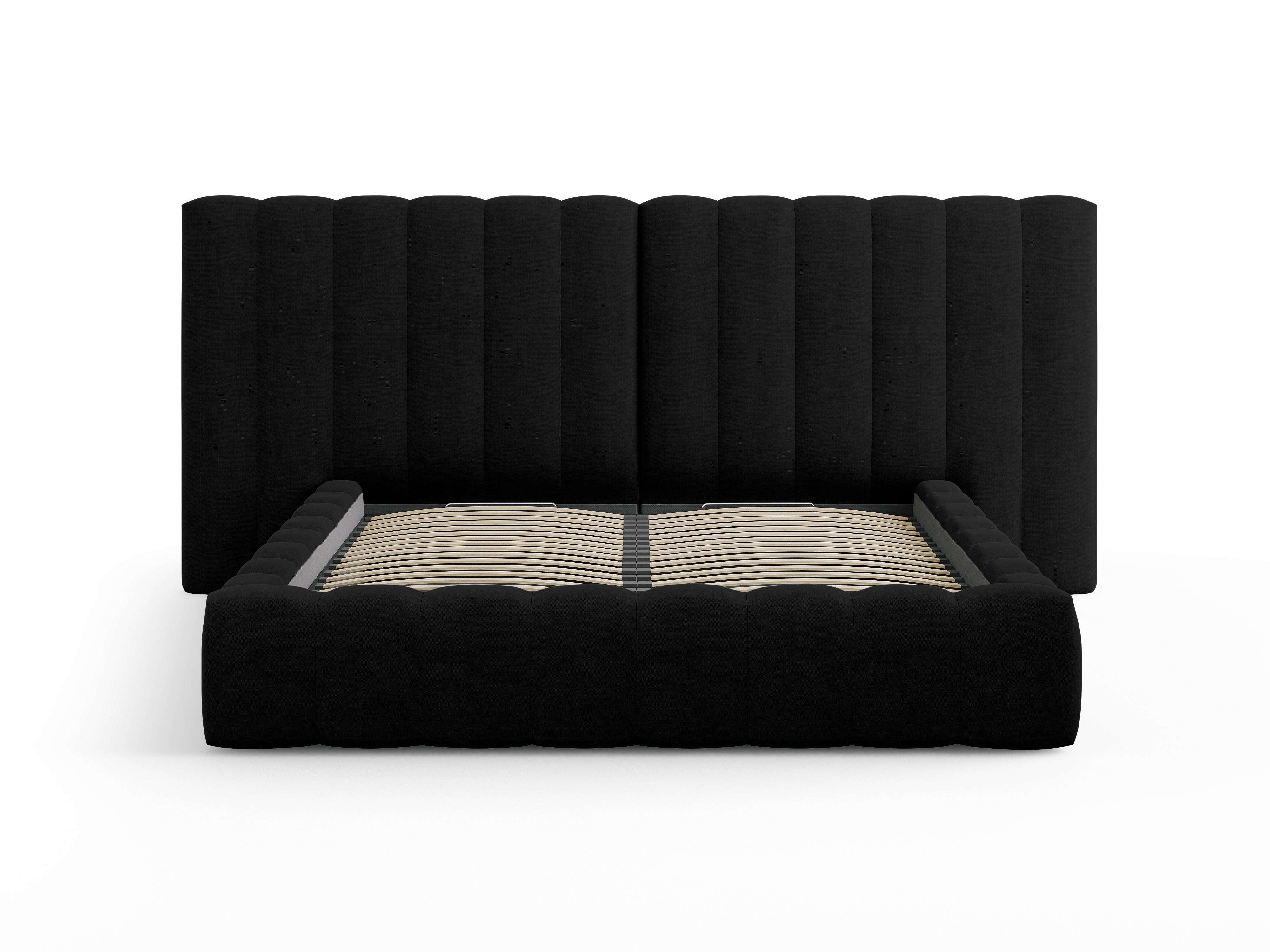 Kelp Bett mit doppeltem Kopfteil und Stauraum, Material: Strukturstoff