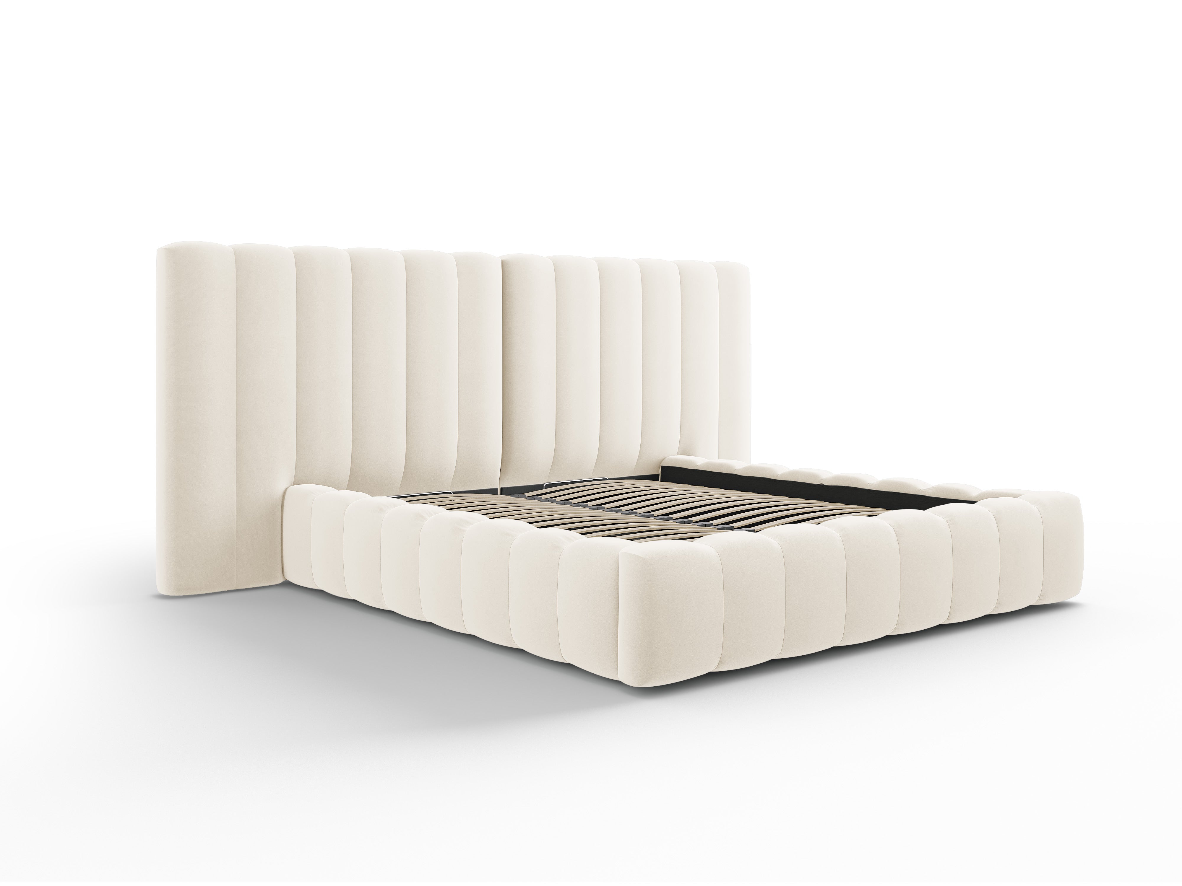 Kelp-Bett mit doppeltem Kopfteil und Aufbewahrungsbehälter, Material: Samt