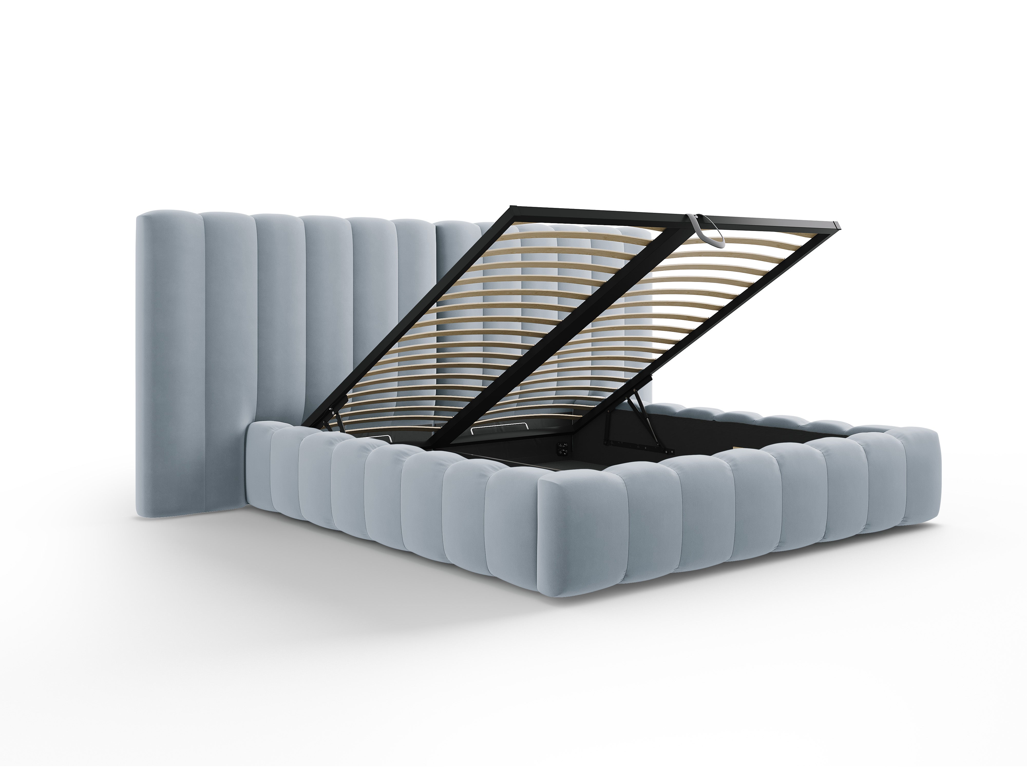 Kelp-Bett mit doppeltem Kopfteil und Aufbewahrungsbehälter, Material: Samt