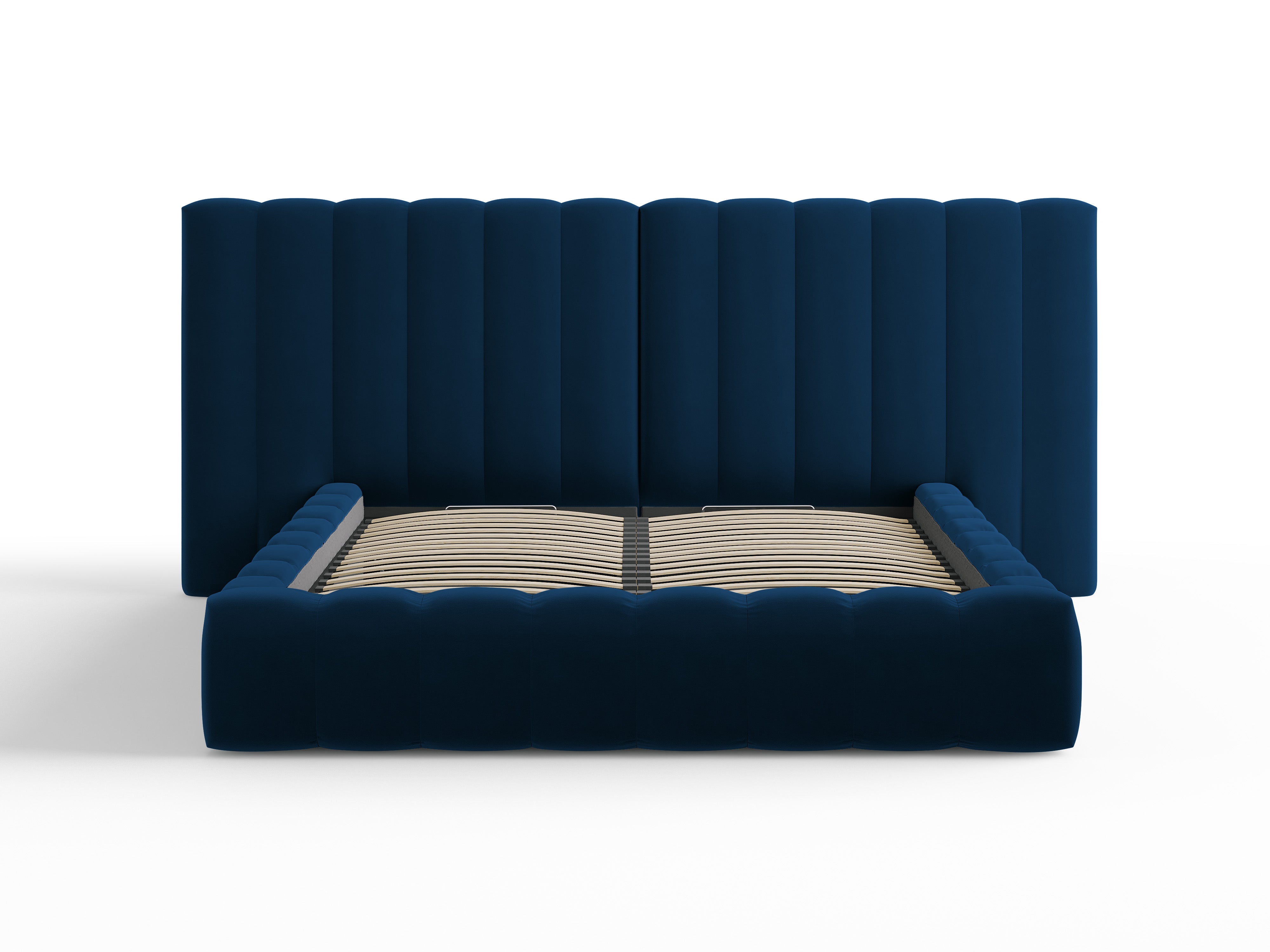 Kelp-Bett mit doppeltem Kopfteil und Aufbewahrungsbehälter, Material: Samt