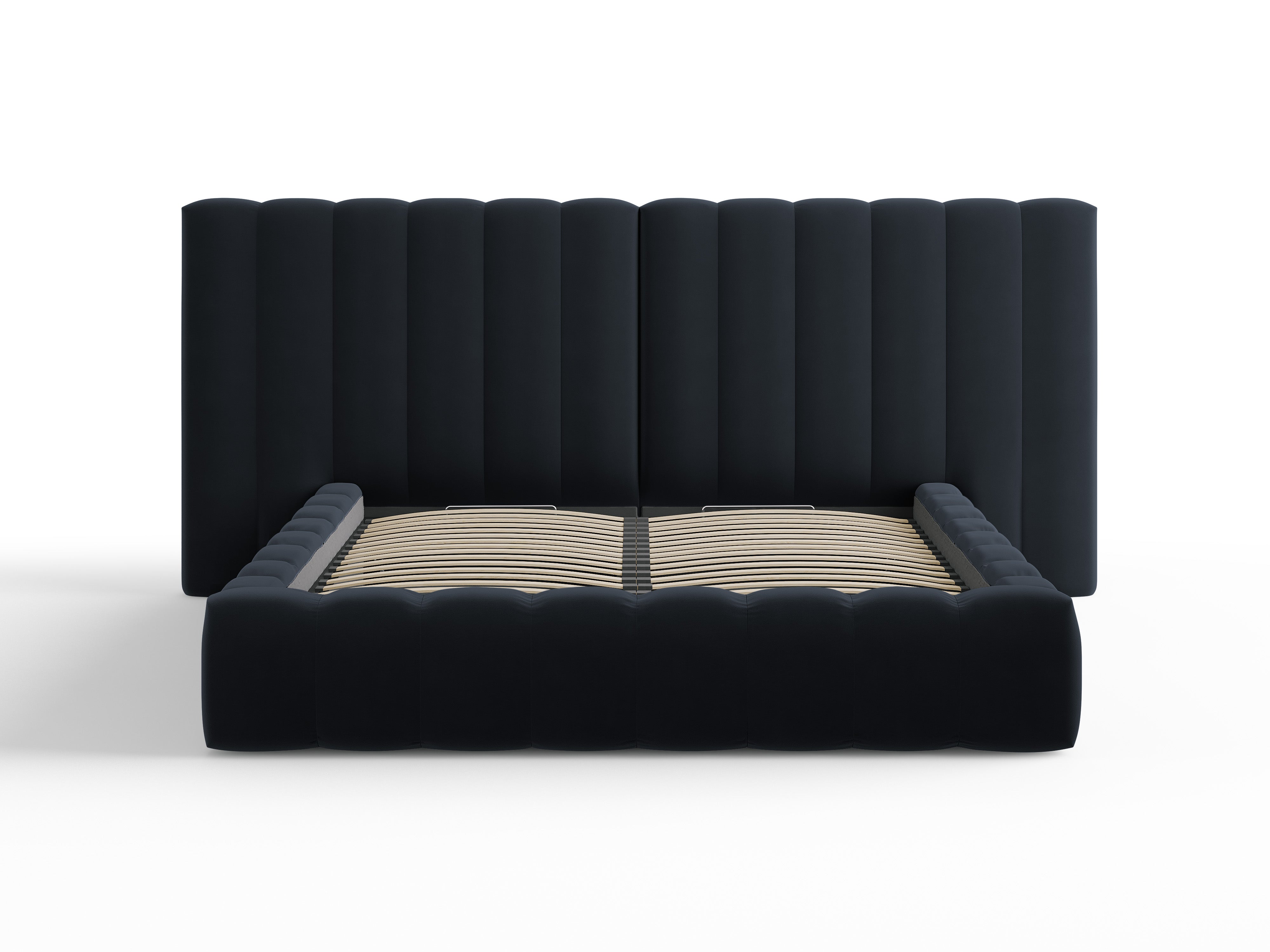 Kelp-Bett mit doppeltem Kopfteil und Aufbewahrungsbehälter, Material: Samt