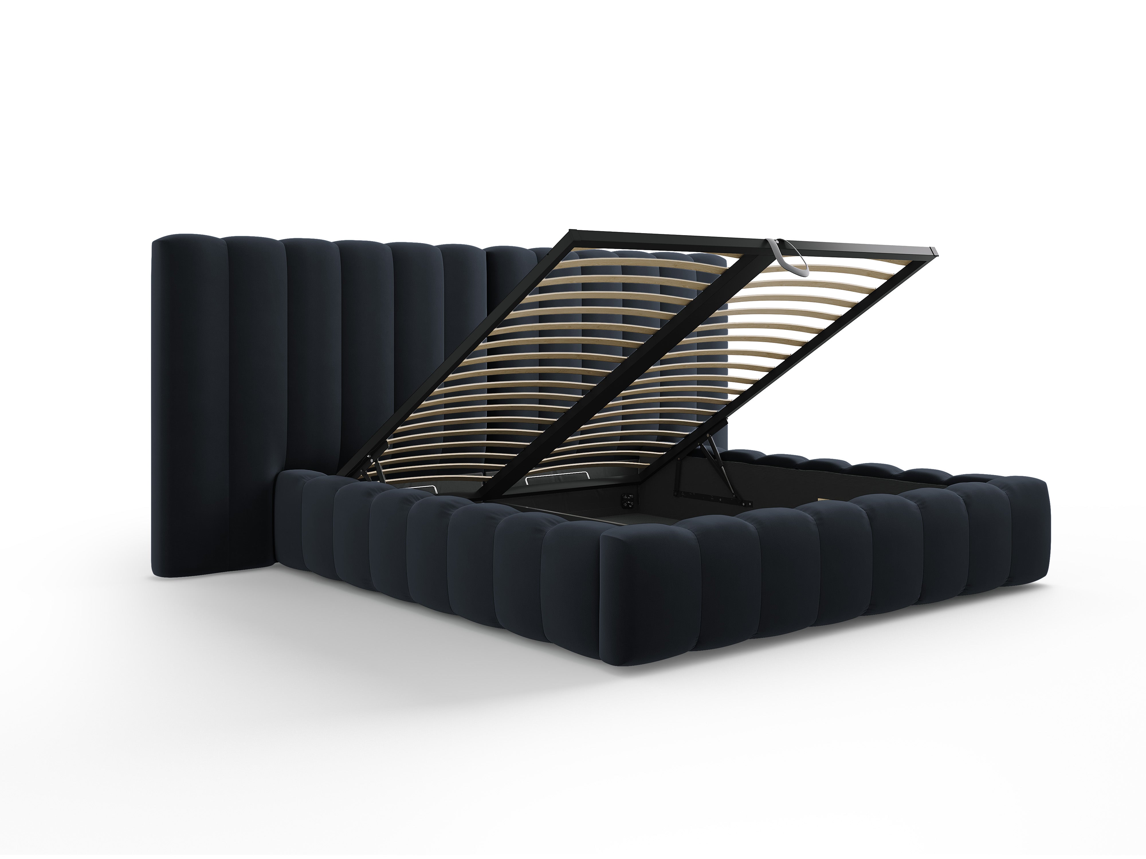 Kelp-Bett mit doppeltem Kopfteil und Aufbewahrungsbehälter, Material: Samt