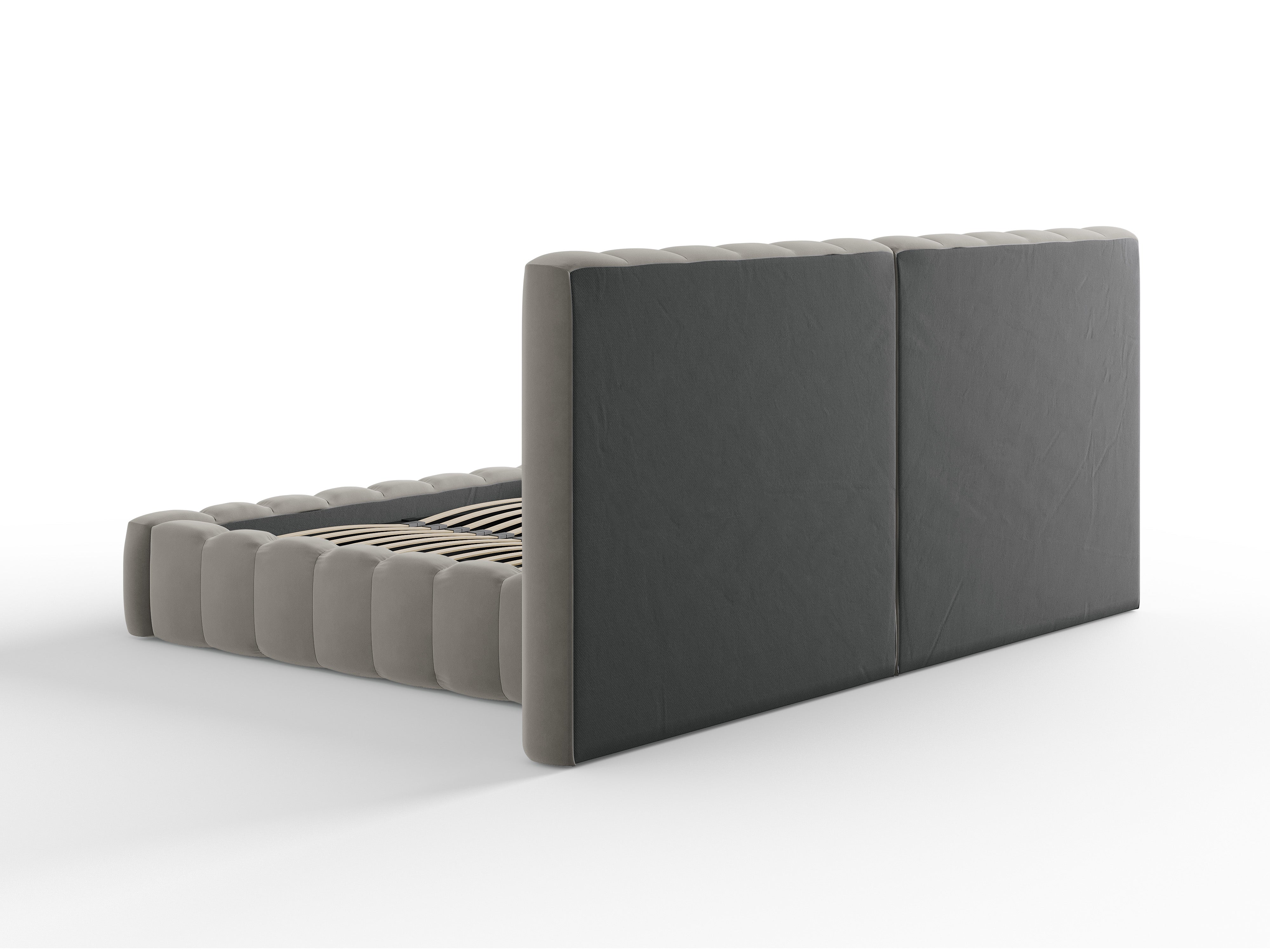 Kelp-Bett mit doppeltem Kopfteil und Aufbewahrungsbehälter, Material: Samt