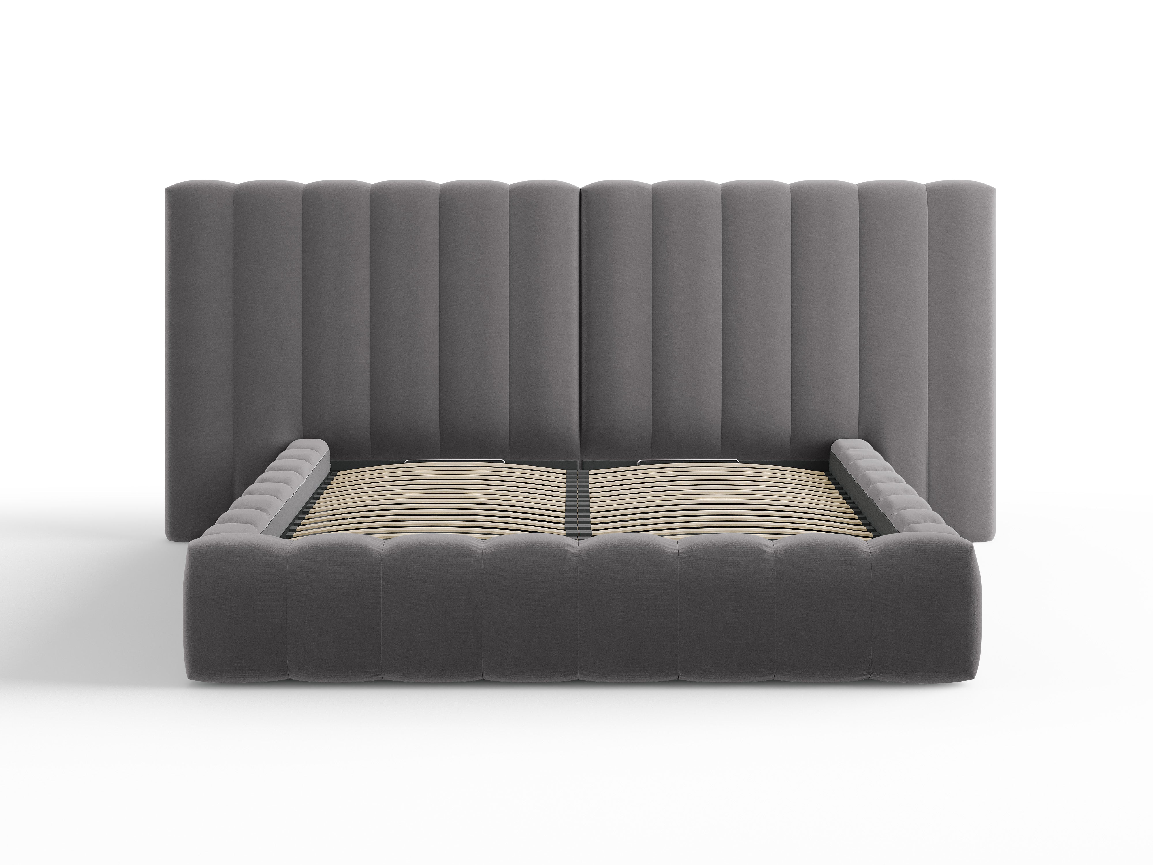 Kelp-Bett mit doppeltem Kopfteil und Aufbewahrungsbehälter, Material: Samt