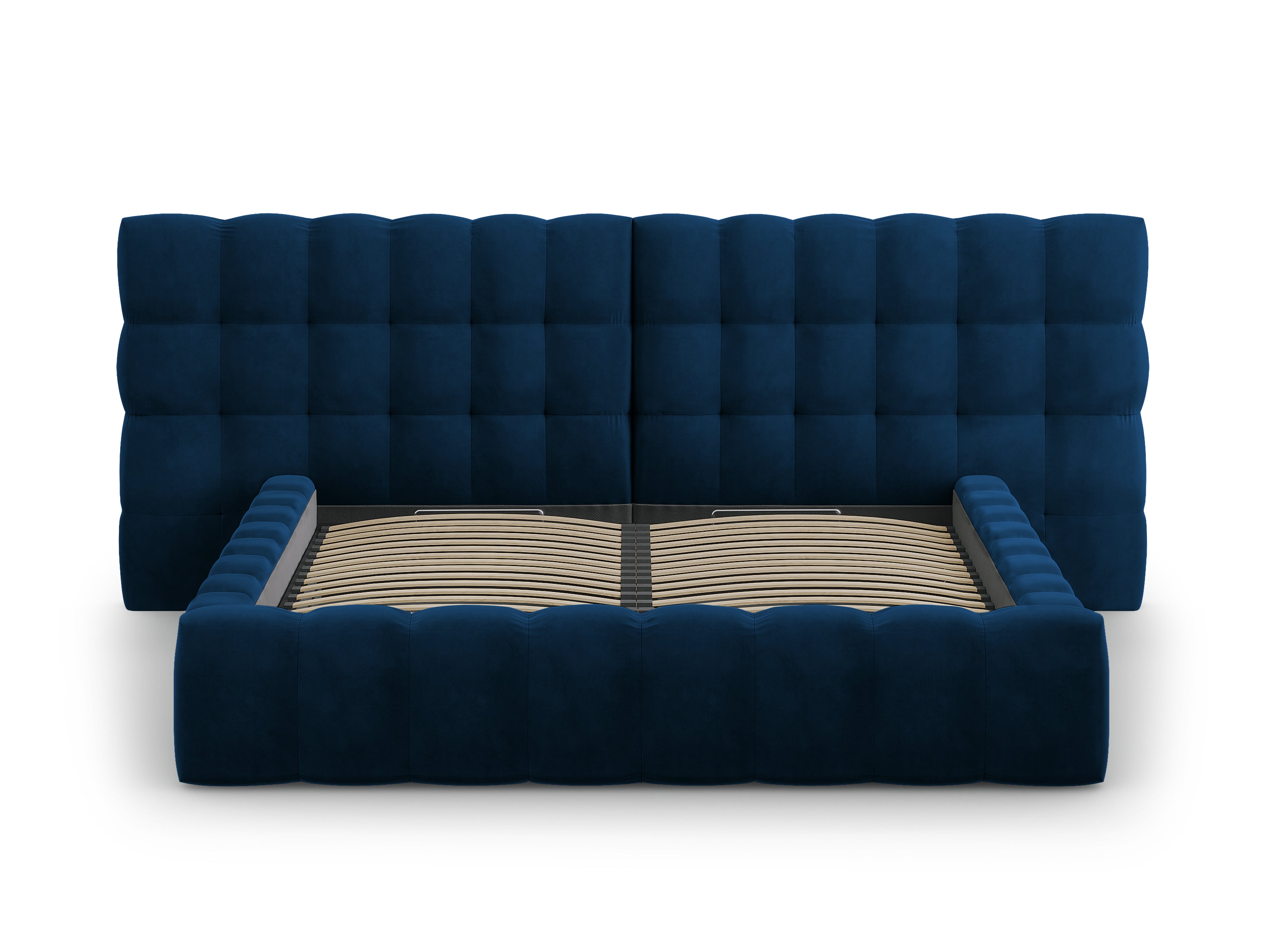 Mamaia Bettgestell mit doppeltem Kopfteil und Staufach