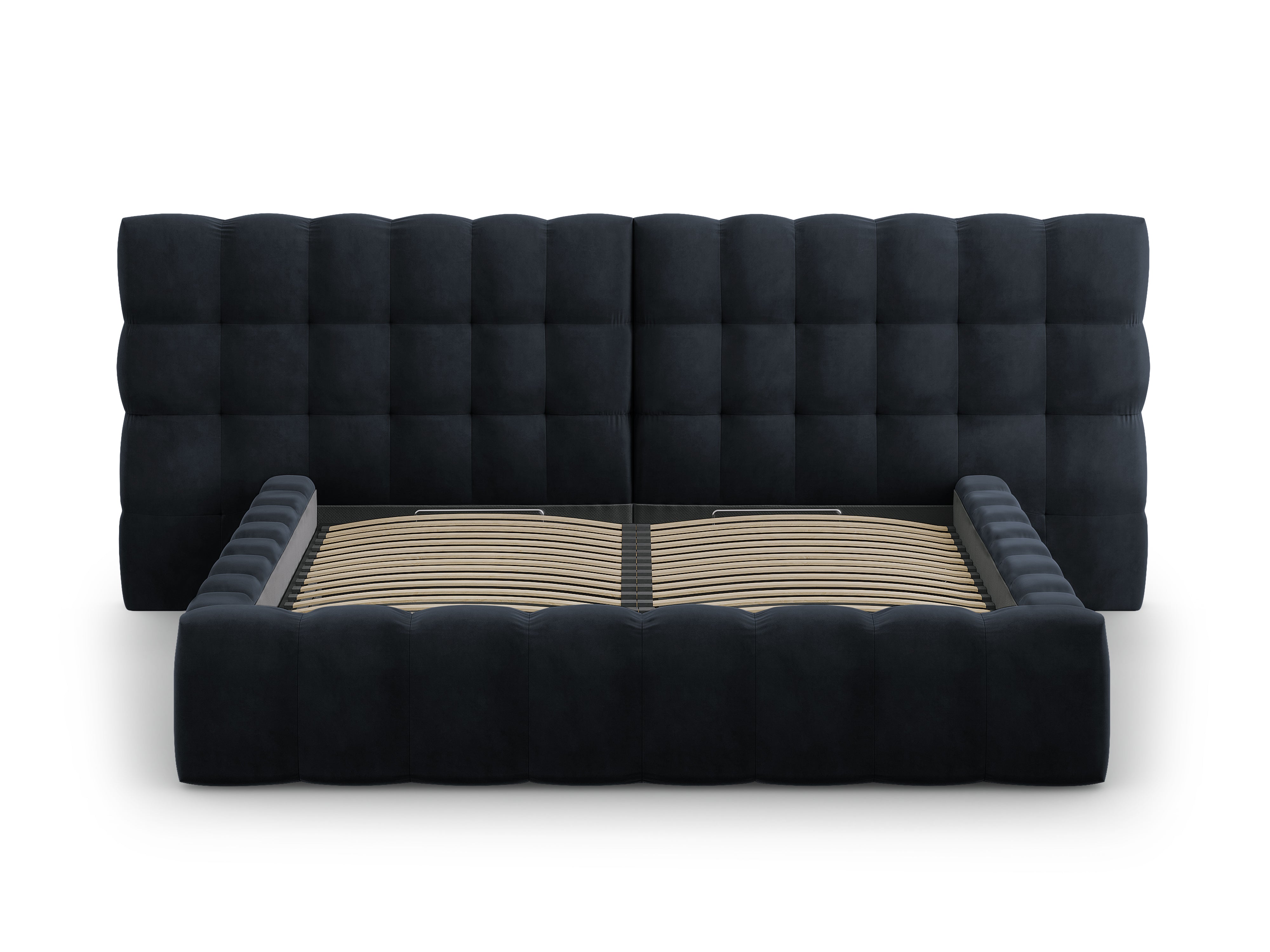 Mamaia Bettgestell mit doppeltem Kopfteil und Staufach