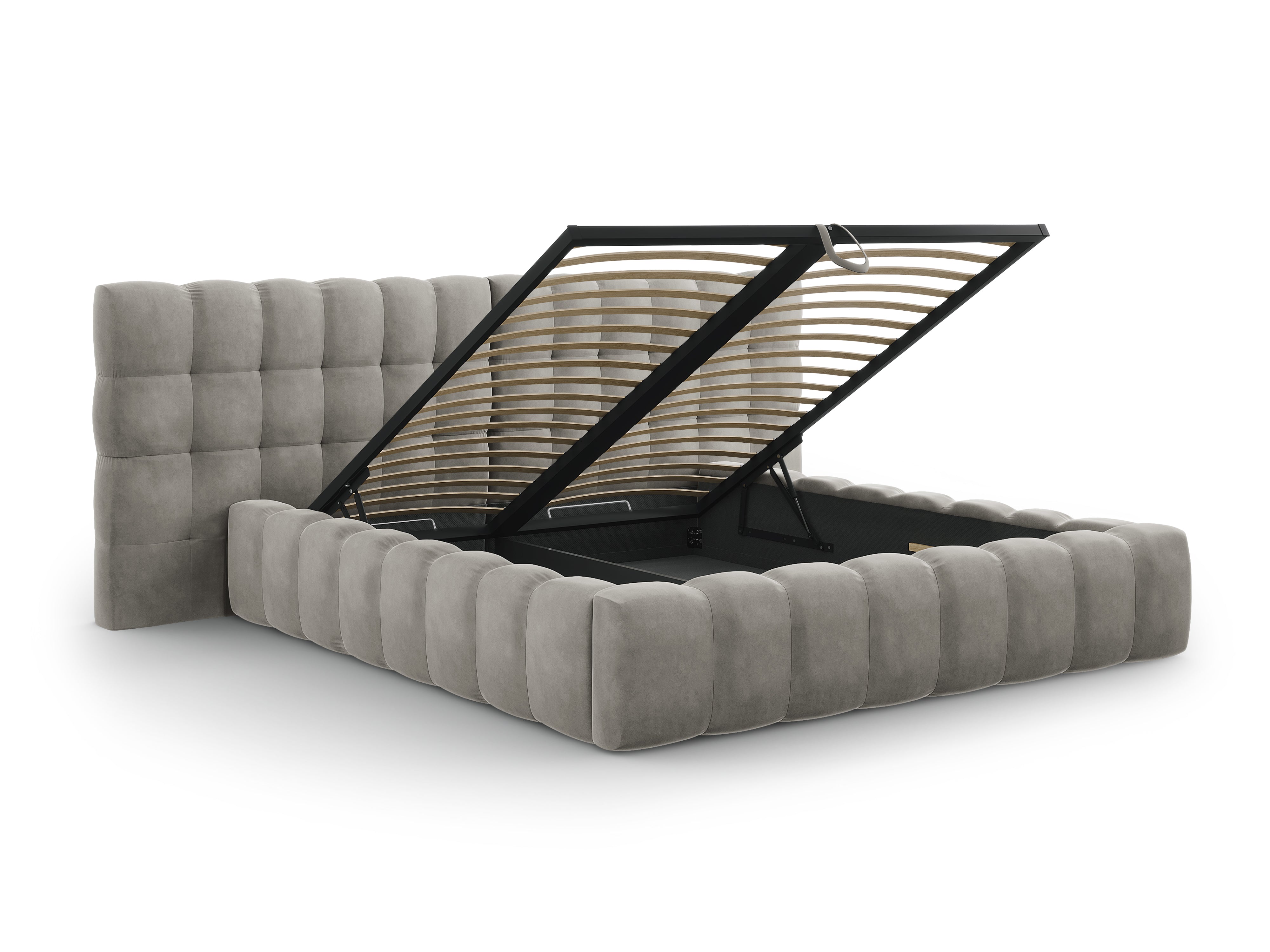 Mamaia Bettgestell mit doppeltem Kopfteil und Staufach