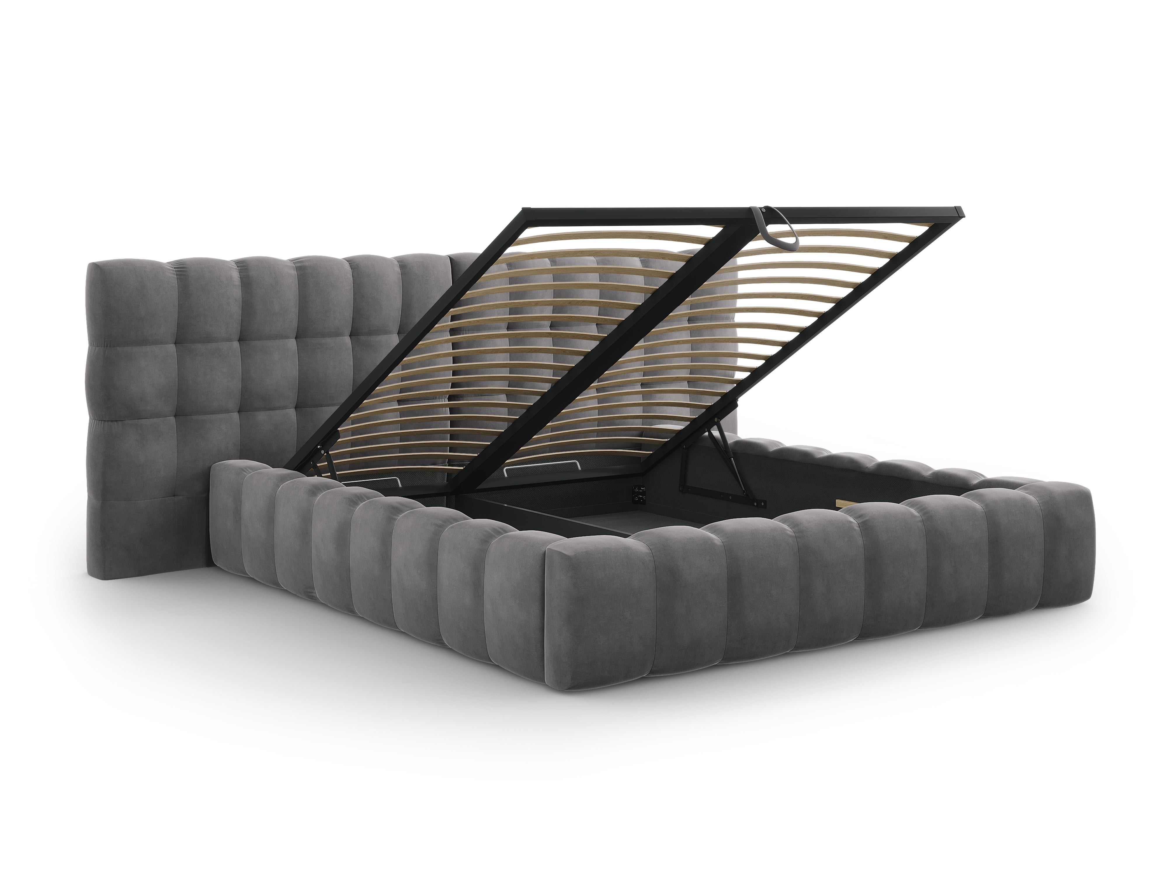 Mamaia Bettgestell mit doppeltem Kopfteil und Staufach