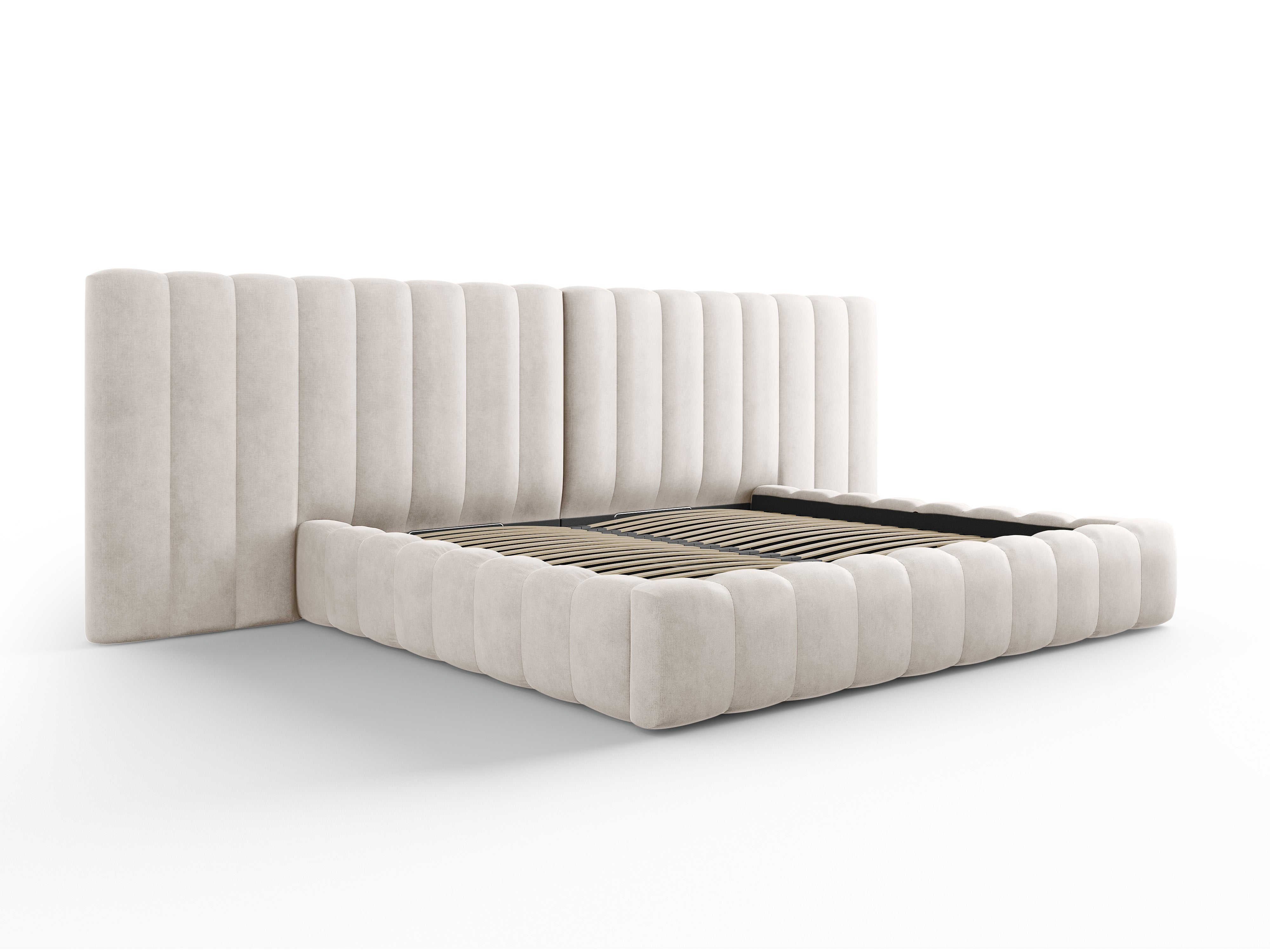 Kelp Bett mit doppeltem Kopfteil und Stauraum, Material: Strukturstoff