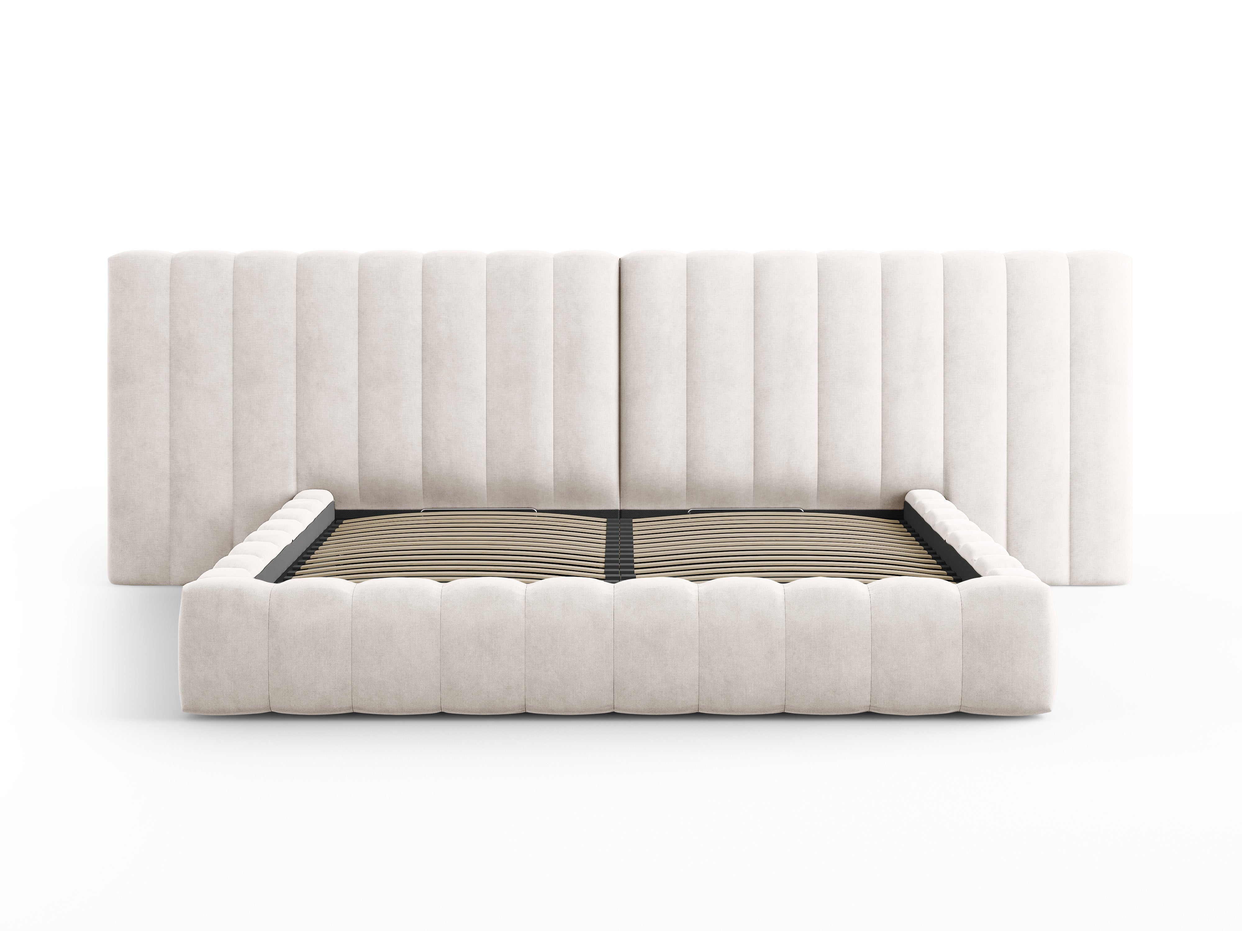 Kelp Bett mit doppeltem Kopfteil und Stauraum, Material: Strukturstoff