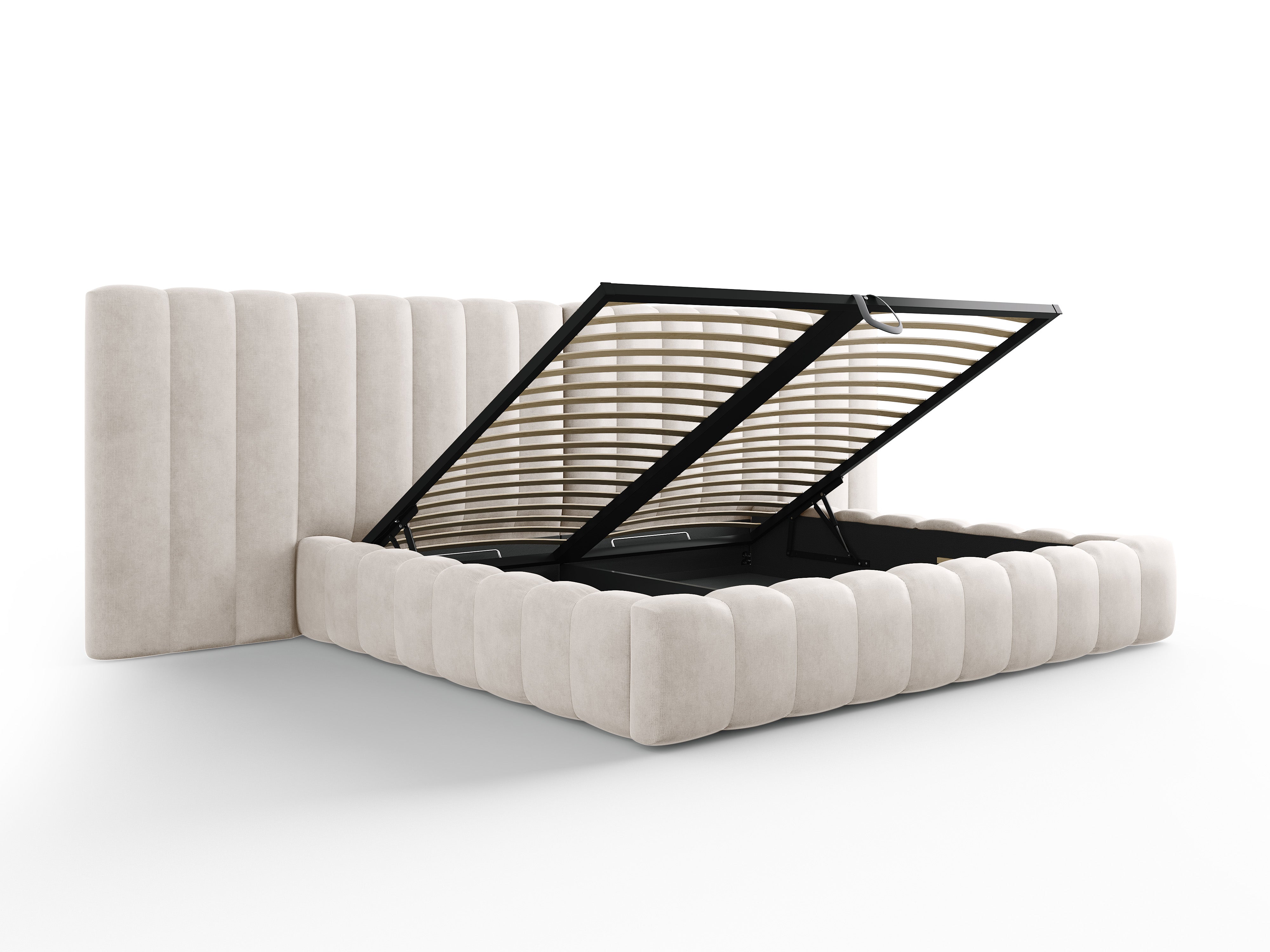 Kelp Bett mit doppeltem Kopfteil und Stauraum, Material: Strukturstoff