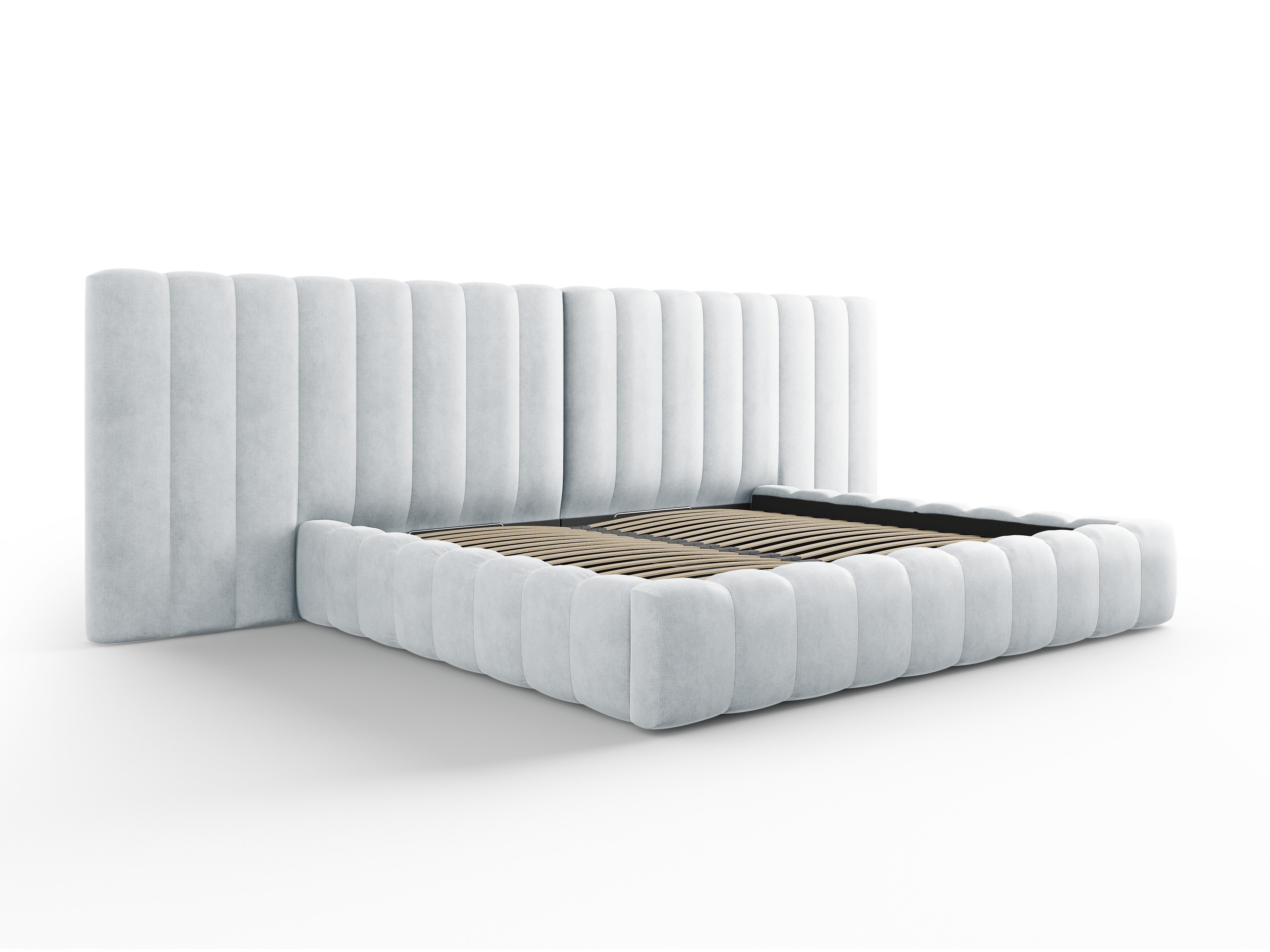 Kelp Bett mit doppeltem Kopfteil und Stauraum, Material: Strukturstoff